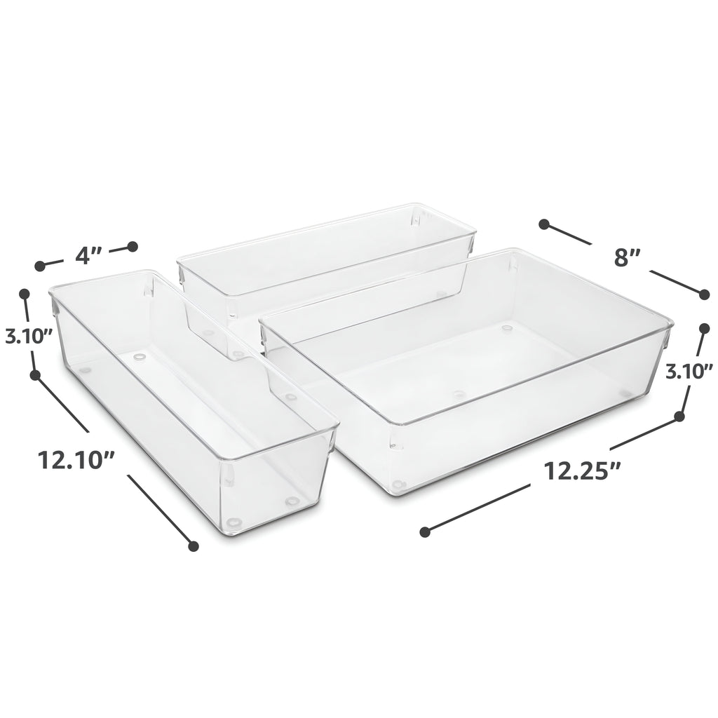 Sorbus Clear Drawer Organizer 3 Pack - Large Plastic Storage Trays and Dividers - Image 5