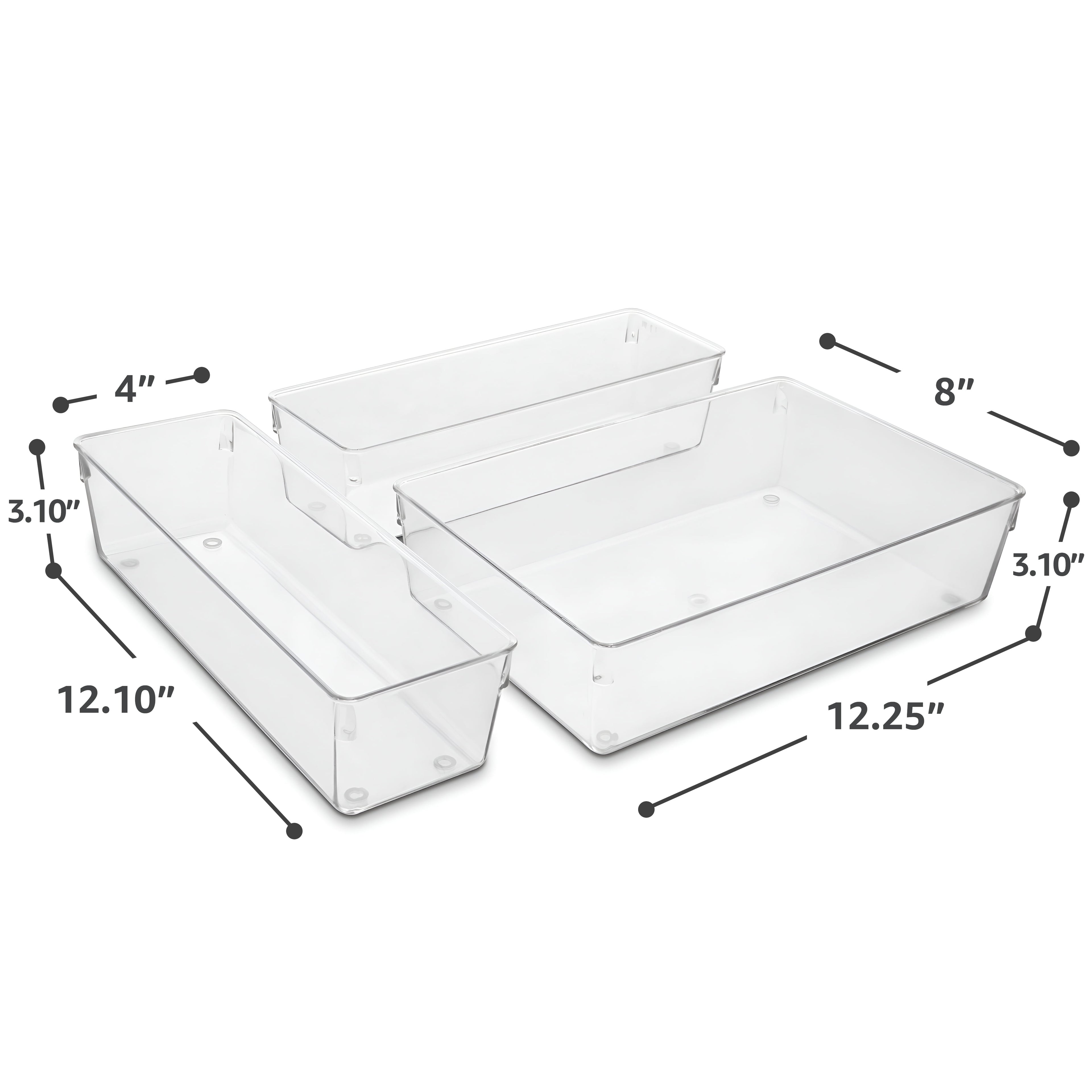 Sorbus Clear Drawer Organizer 3 Pack - Large Plastic Storage Trays and Dividers - Image 5