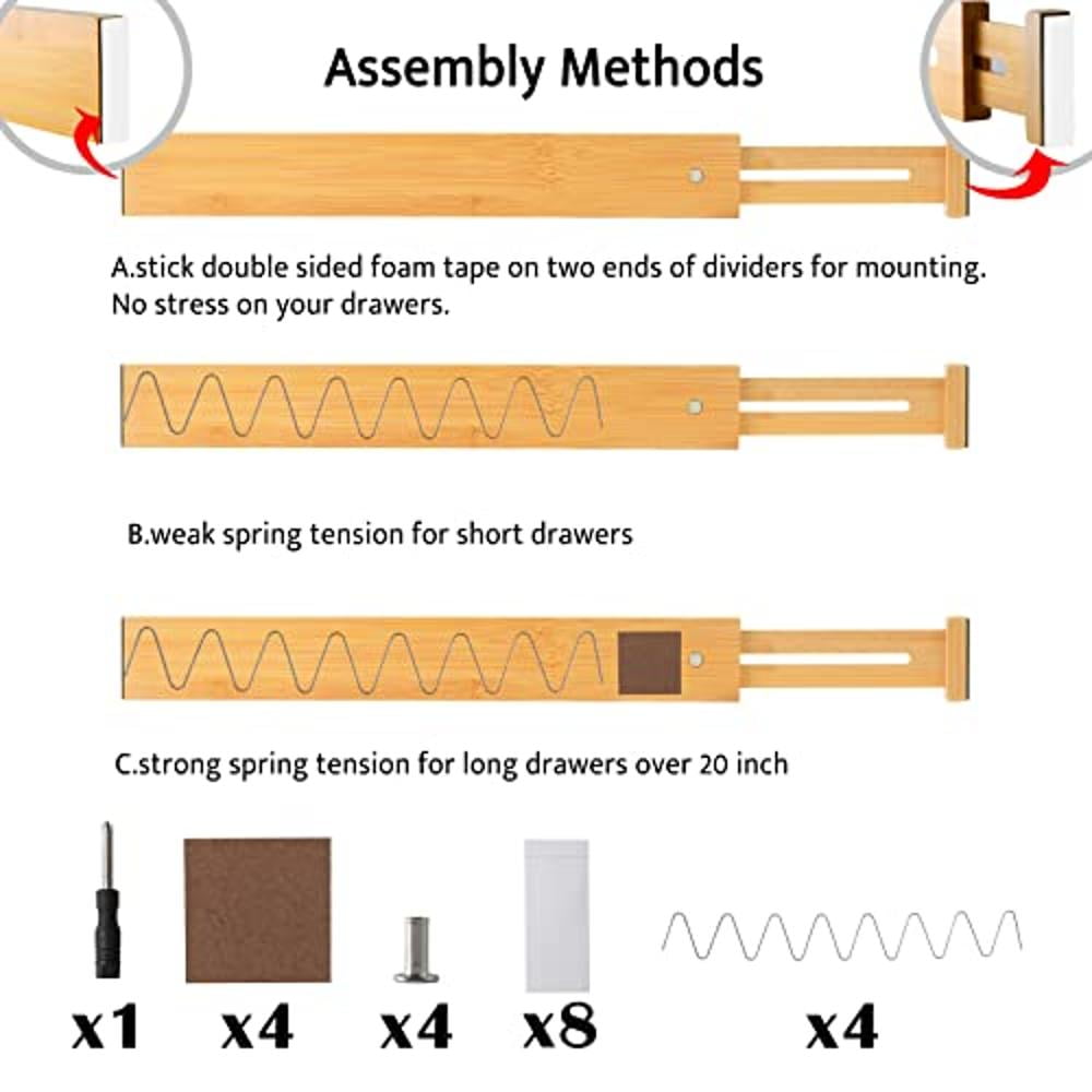 16.8-21.8 Adjustable Bamboo Drawer Dividers, Expandable Kitchen Drawer Organizer for Large Utensils, Drawer Separator... - Image 3