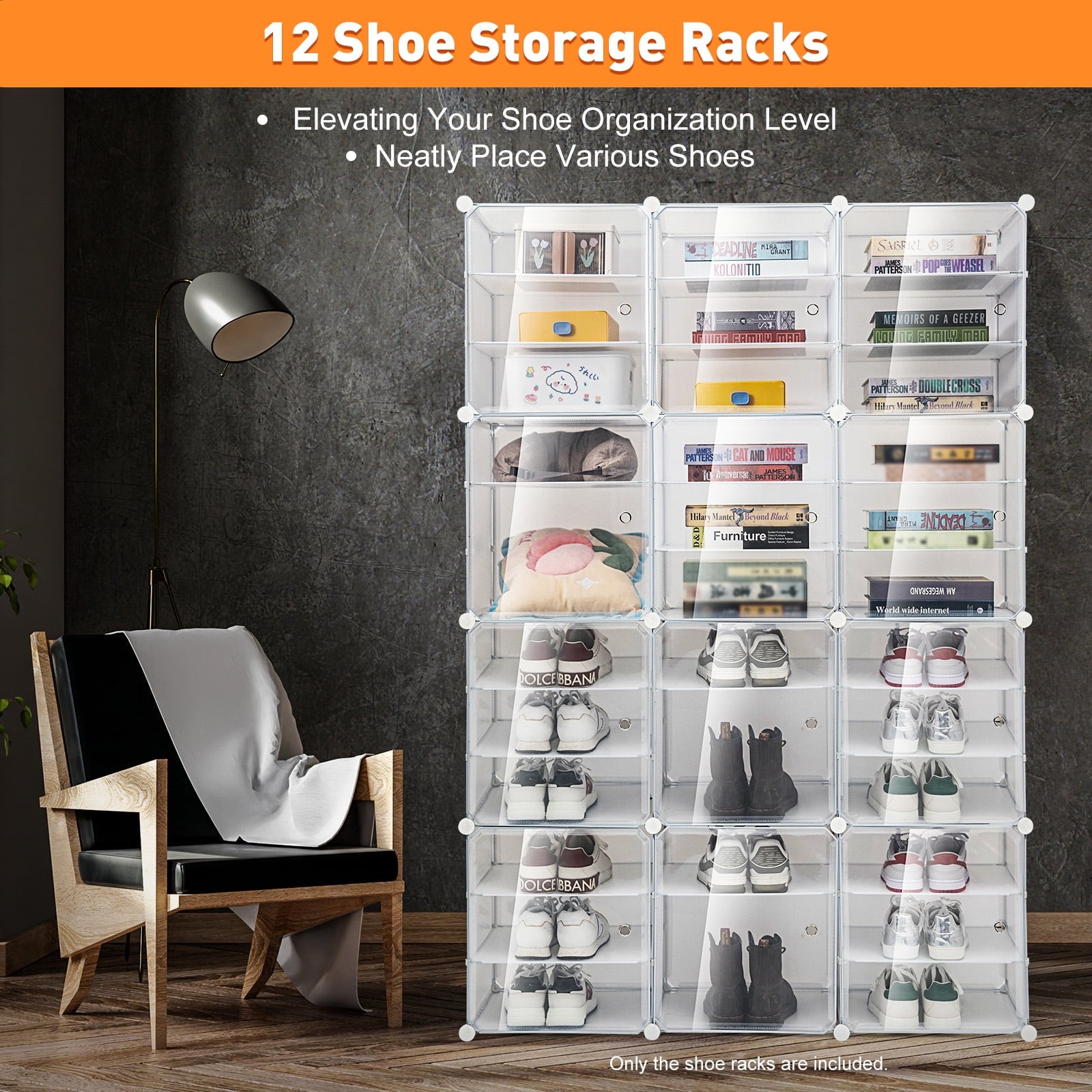 36 72 Pairs Modular Plastic Shoe Storage Cabinet Boxes, 12 Tiers Shoe Rack Shelf Tower Stand Shoe Storage Organizer f... - Image 2