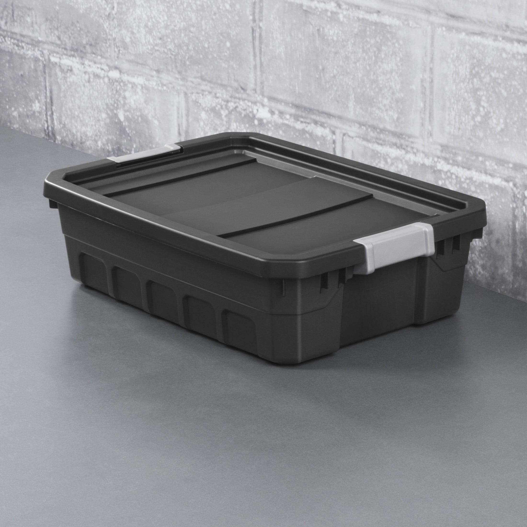 Bin, 10 Gallon Durable Plastic Tote with Latch Lid, Black, 6 Pack - Image 4