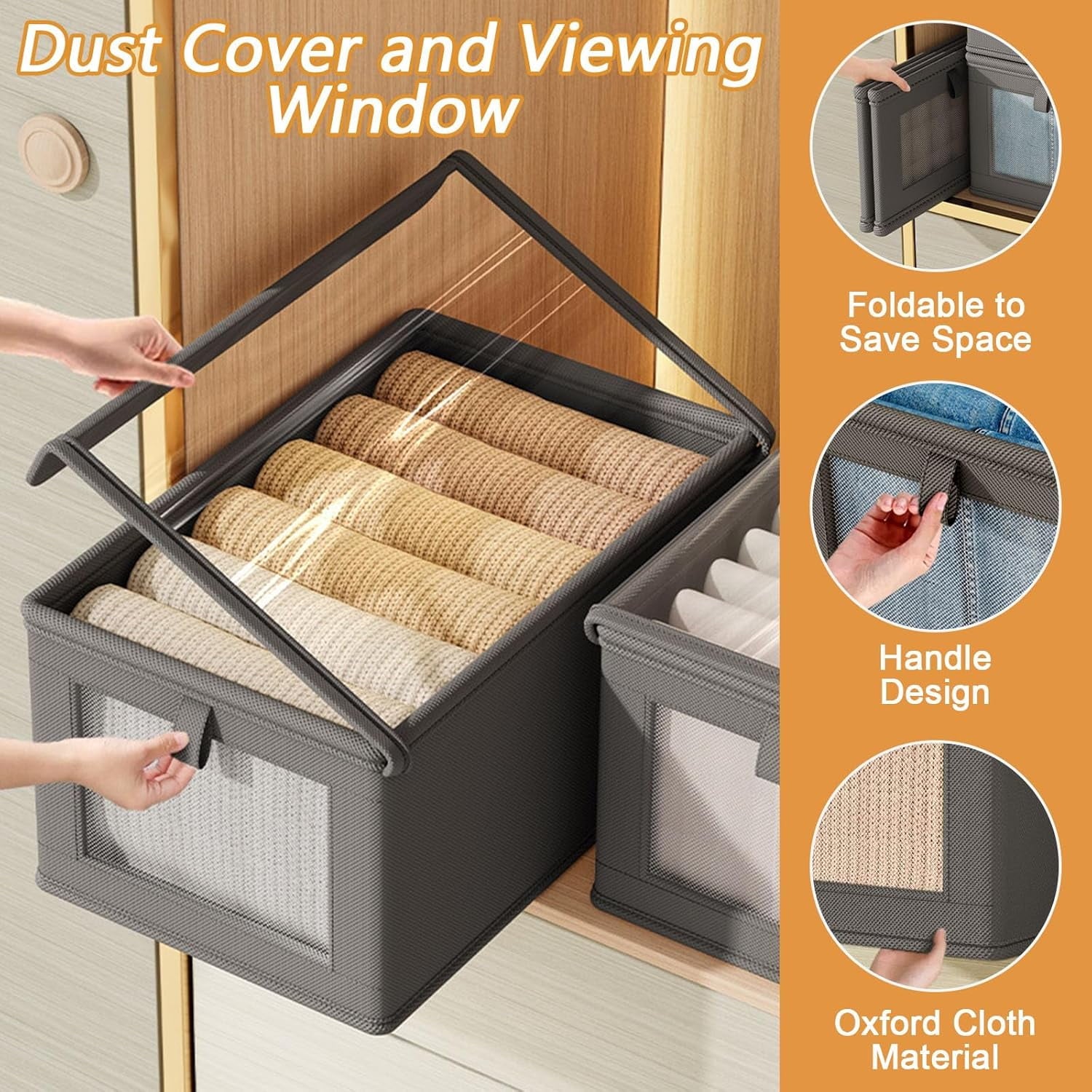 3 Pack Fabric Storage Bins with Lids, Wardrobe Storage Organiser, Stackable Storage Bin, Foldable Storage Baskets, Cl... - Image 2