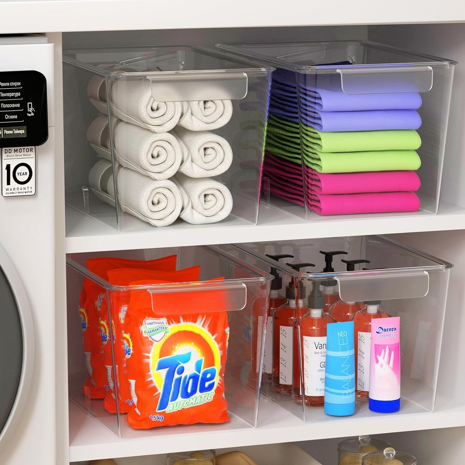 Stackable Clear Storage Bins with Lids, Large Plastic Storage Bins w Handle, Acrylic Pantry Organization and Storage for Kitchen, Fridge, Ca - Image 5