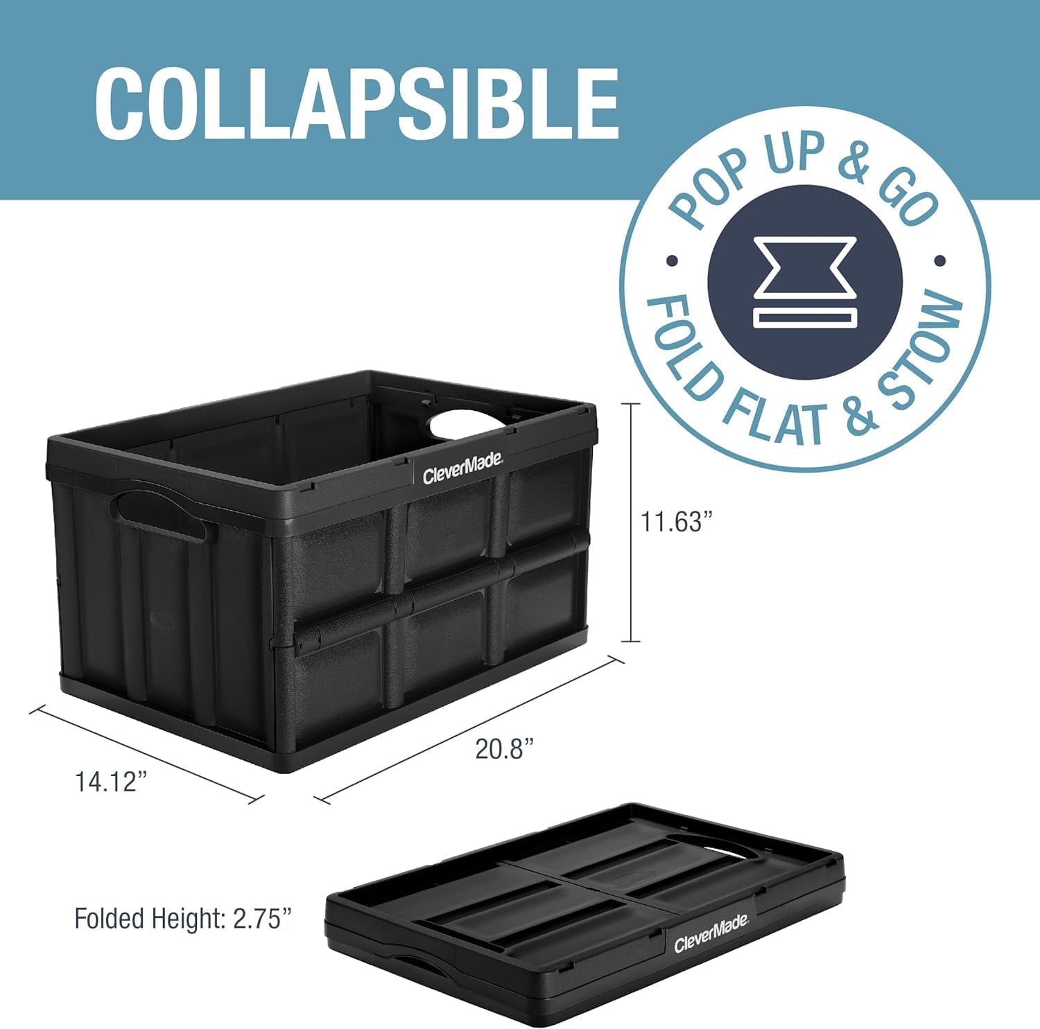Collapsible Storage Bin (No Lid), 46L (12 Gal), Obsidian - Image 2