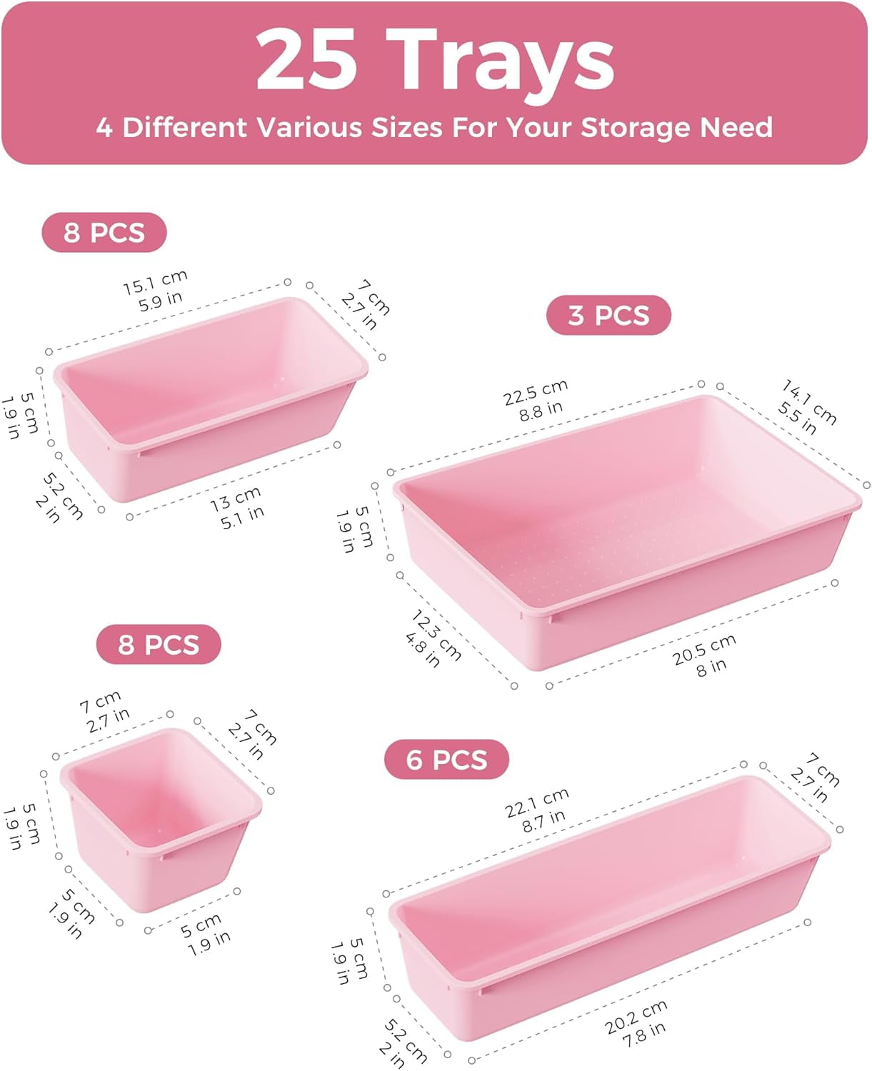 25 count Organizers Set, 4-Sizes Vanity and Organizer, Desk and bathroom Organizer Trays, Organizers and Storage for,... - Image 2