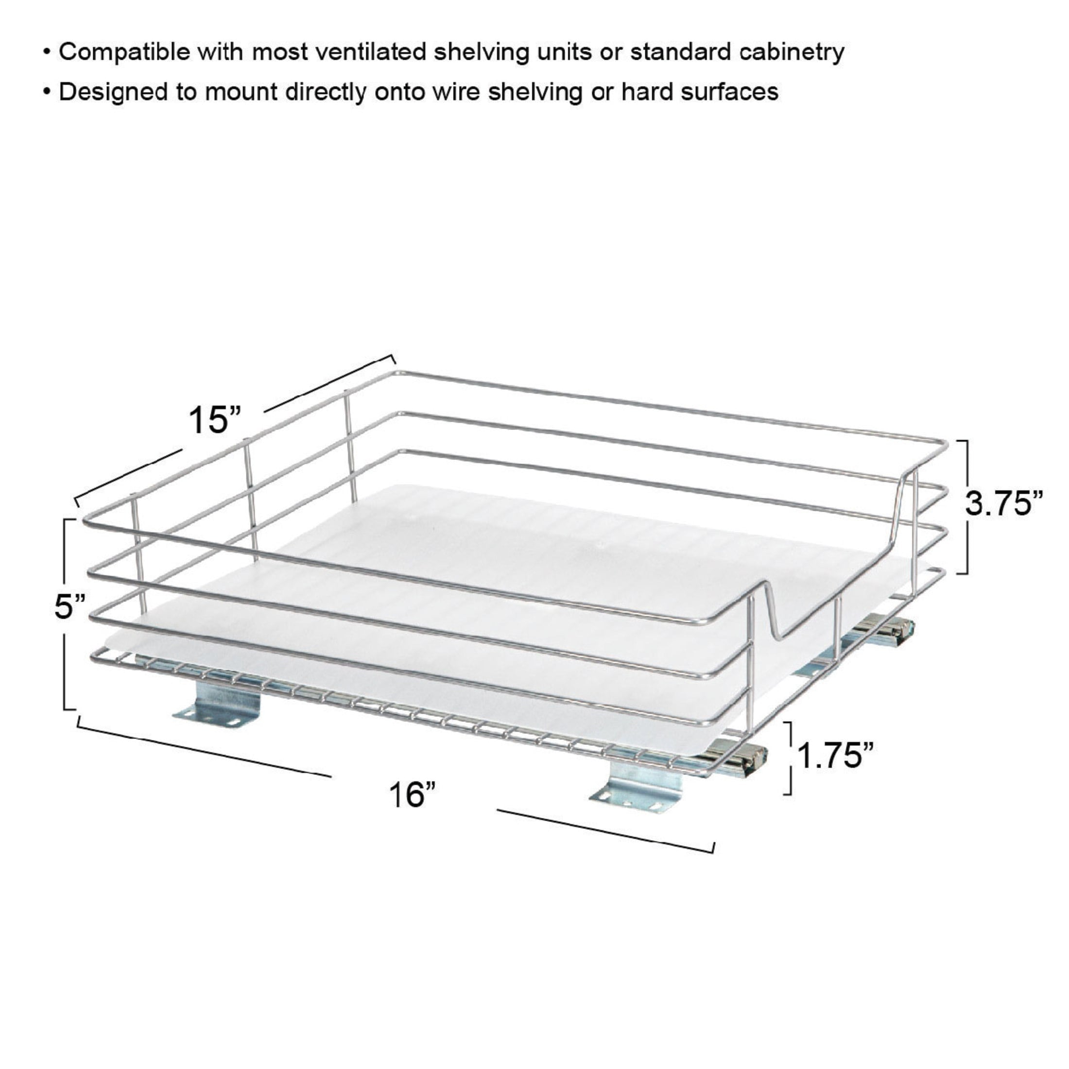 Glidez Steel Pull-Out/Slide-Out Storage Organizer with Plastic Liner for Under Cabinet or Wire Shelf Use - 1-Tier Des... - Image 2