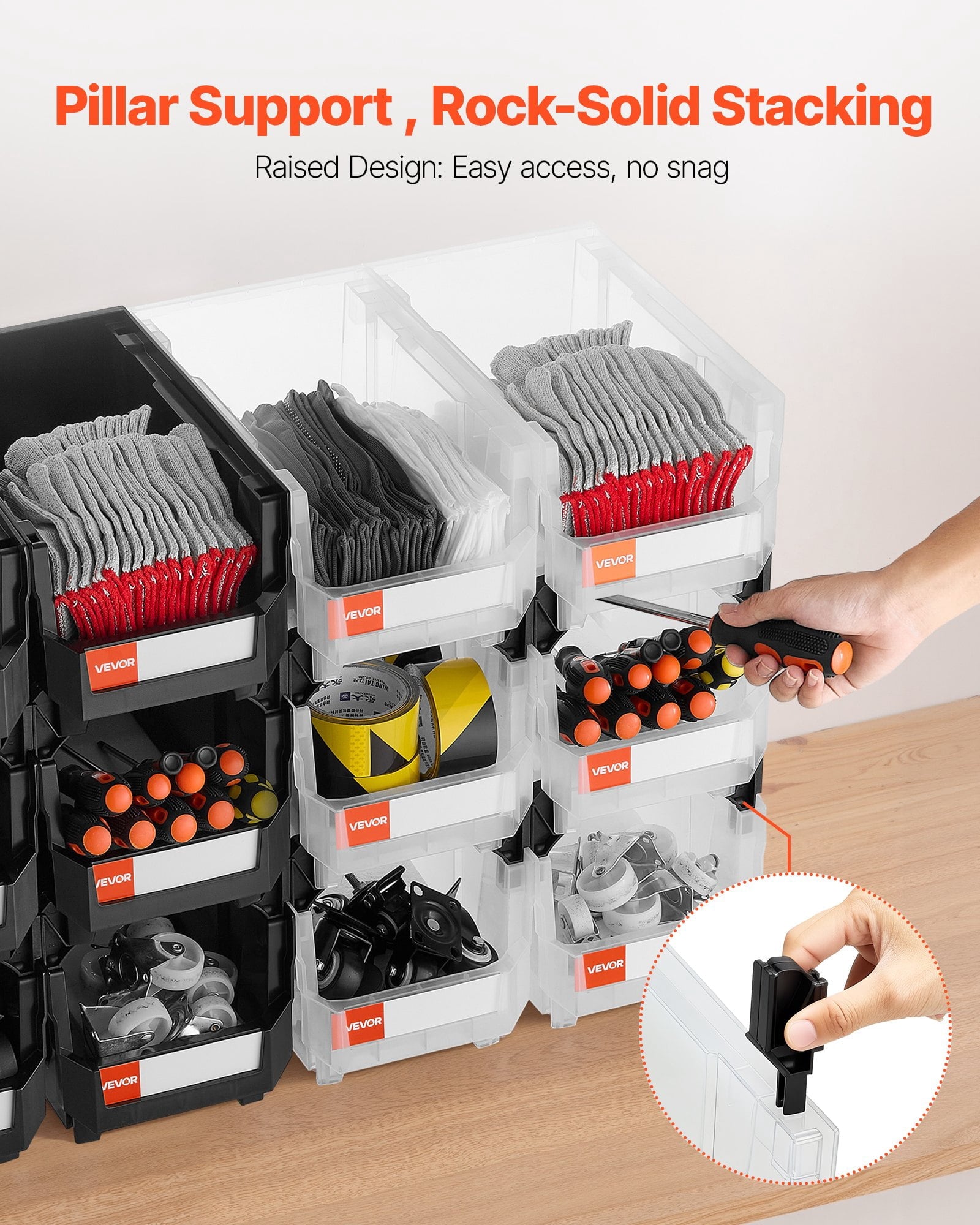 VEVOR Plastic Stackable Storage Bins, 14.8 x 8.5 x 7.1 inch (12 Pack), Plastic Containers for Organizing & Storage Bins for Garage, Small Pa - Image 4