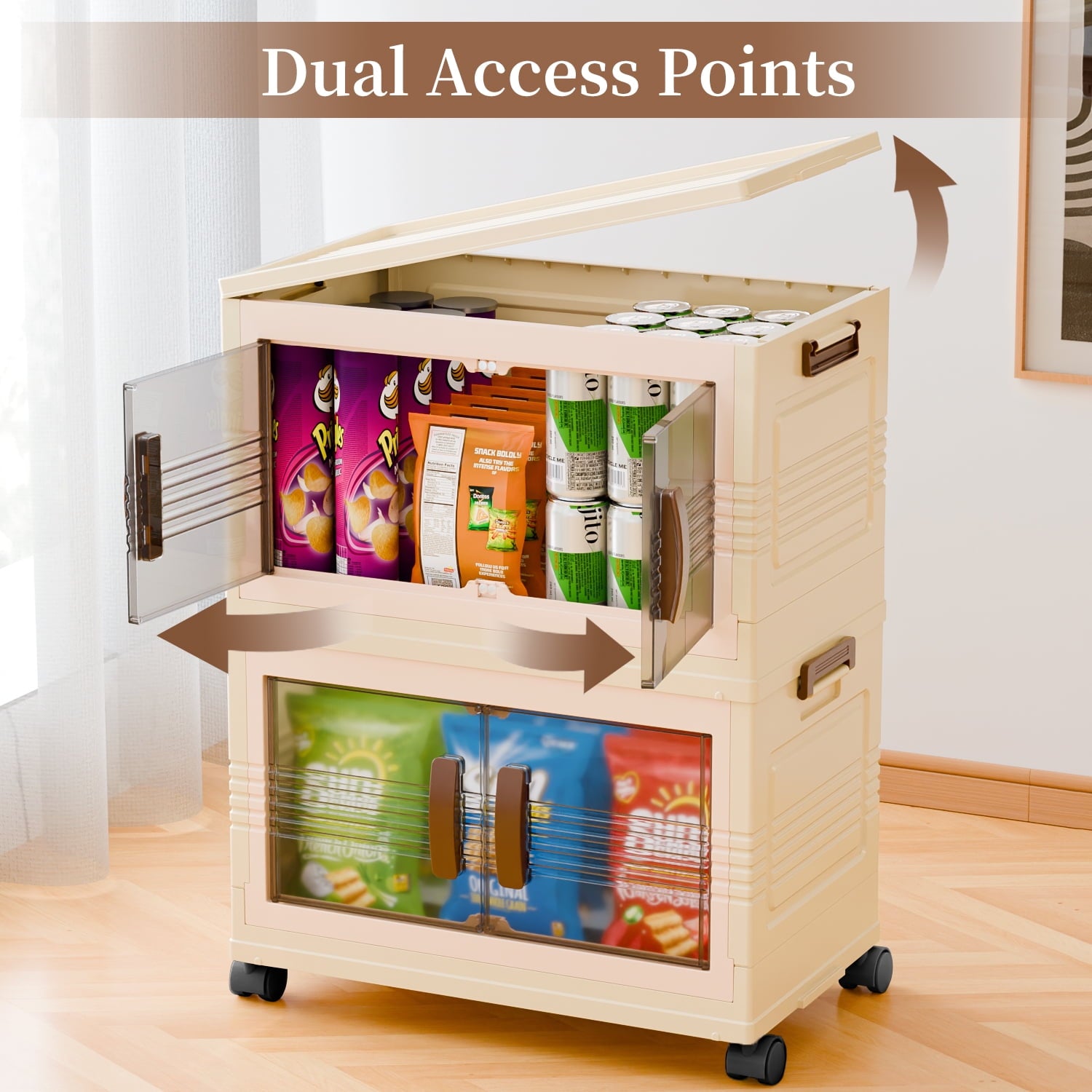 TINANA Plastic Storage Bins with Lids, 4 Tier 124QT Stackable Storage Containers with Wheels, Folding Closet Organizers for Living Room, Off - Image 4