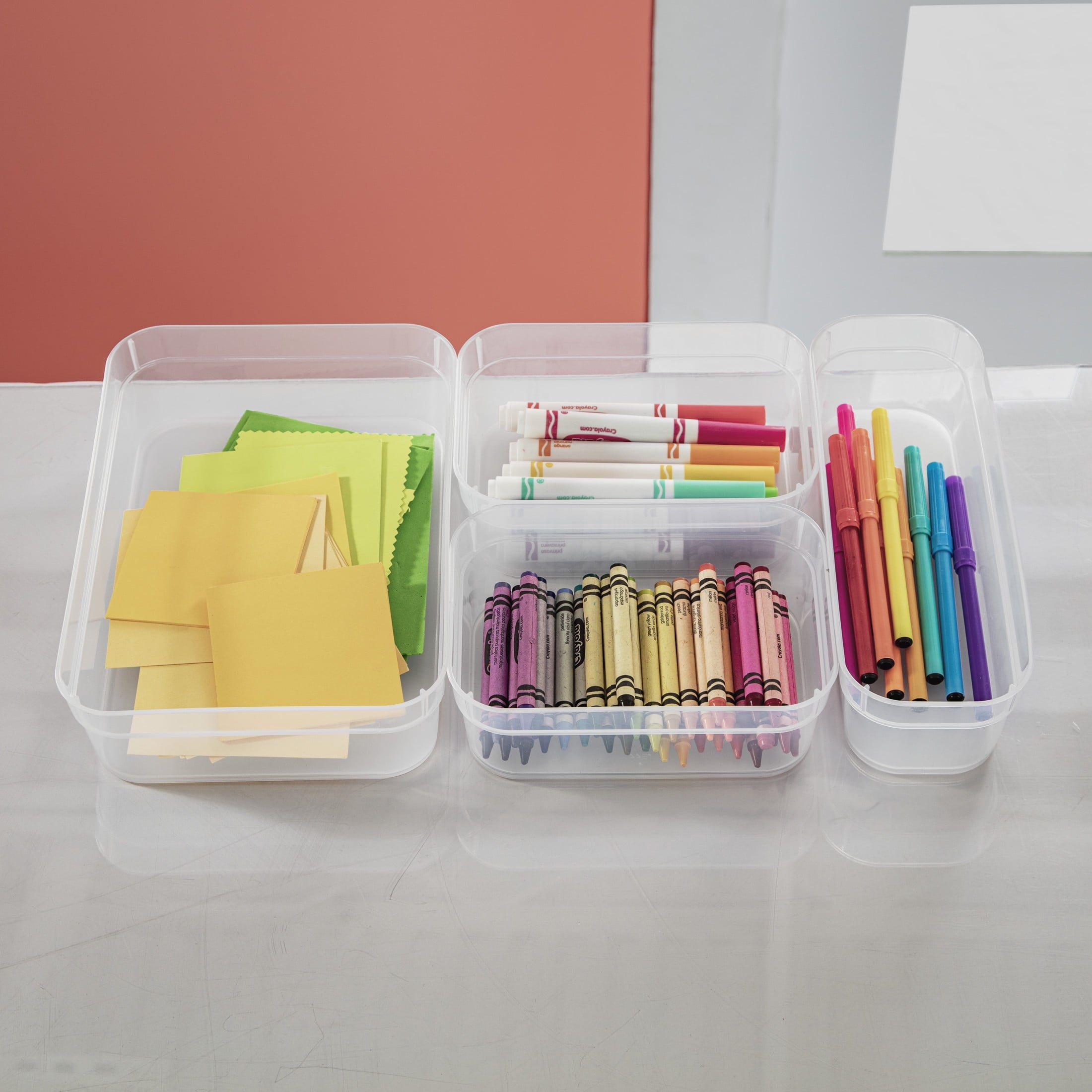 Sterilite Set (3) Large Storage Trays, Clear Plastic Open Bins, Drawer Organizers, 8 Count - Image 5