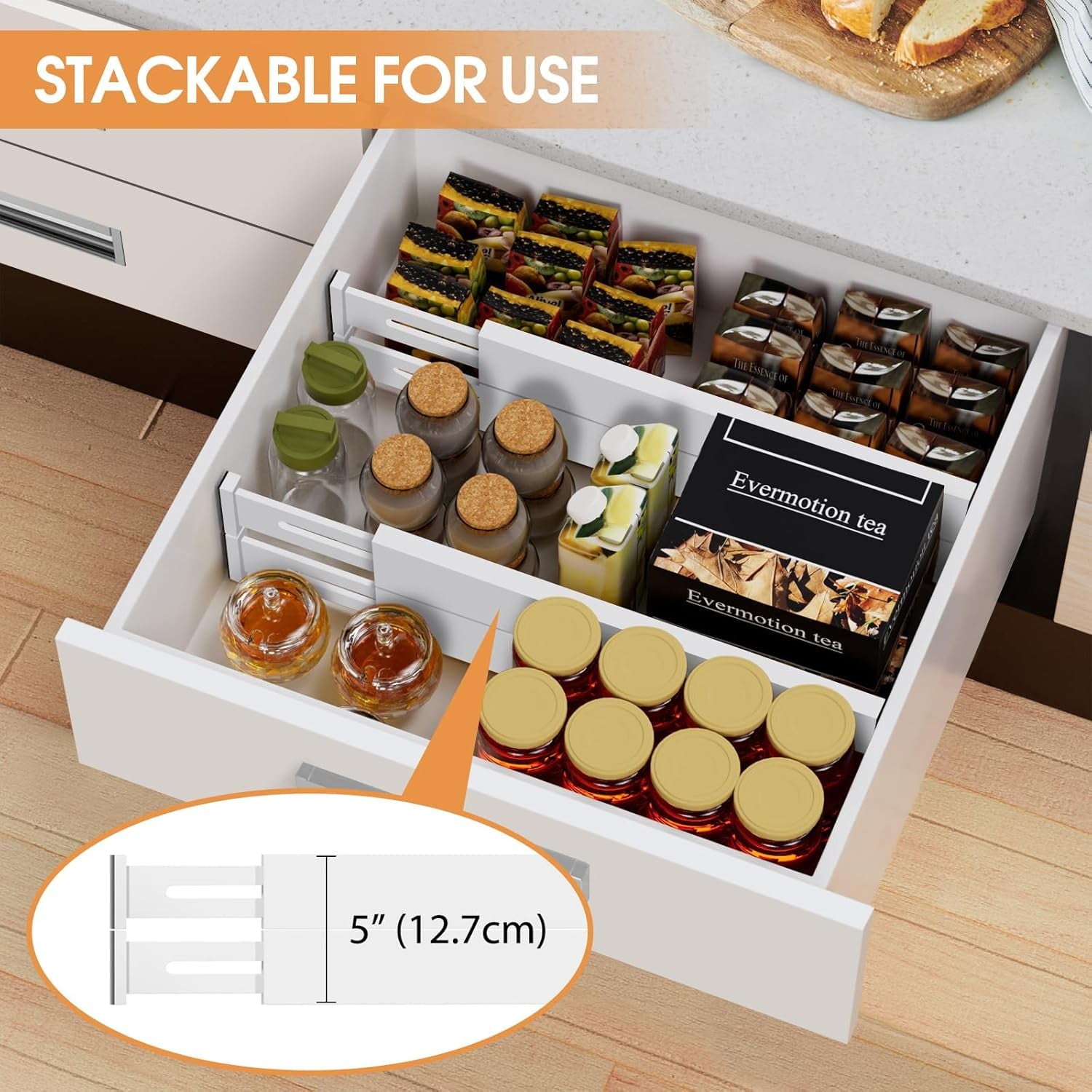 Bamboo Drawer Dividers,12-17" Adjustable Kitchen Drawer Organizer for Clothes,4 Pack Expandable Drawer Organization S... - Image 5
