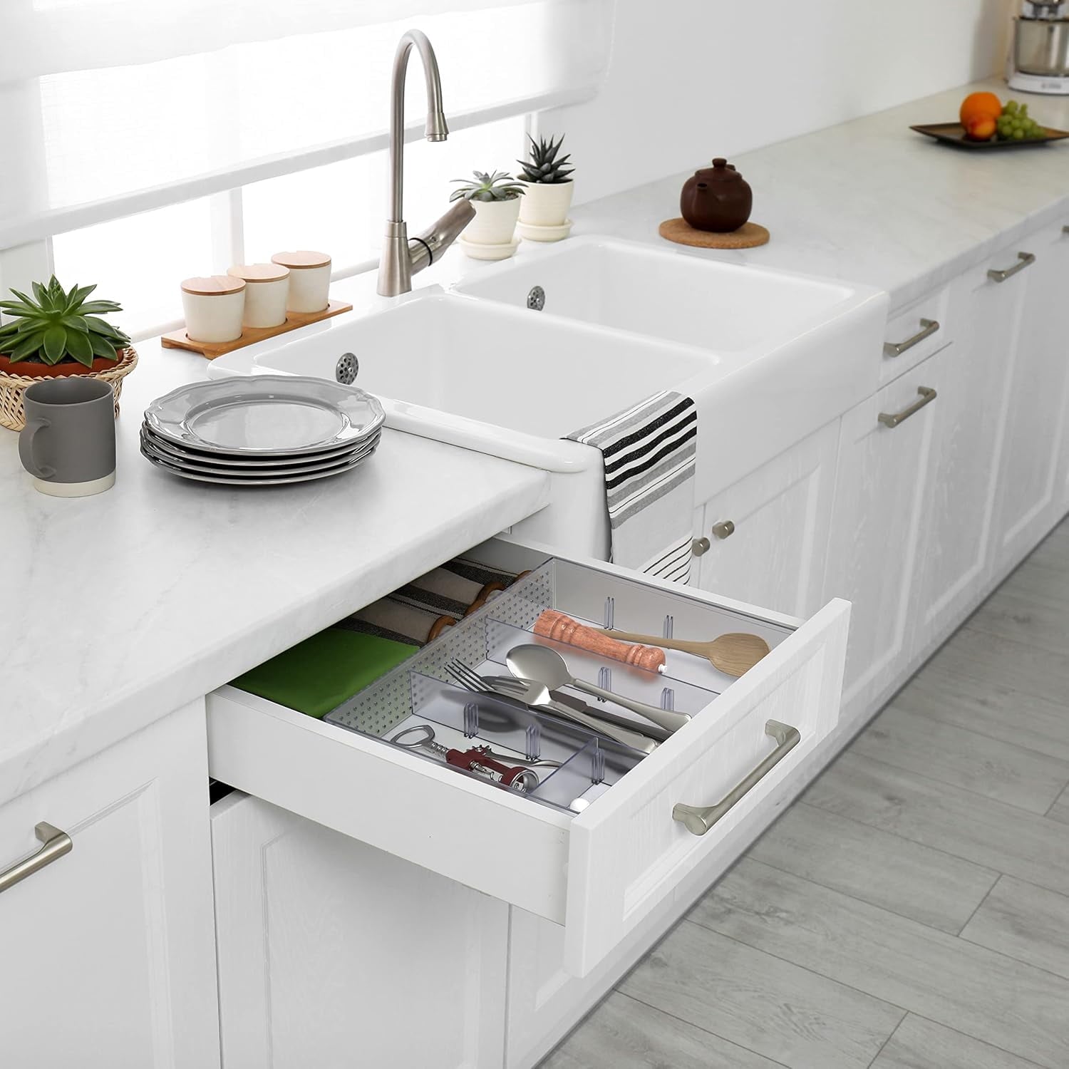 Drawer Organizer Tray with 9 Adjustable Compartments, Clear - Image 5