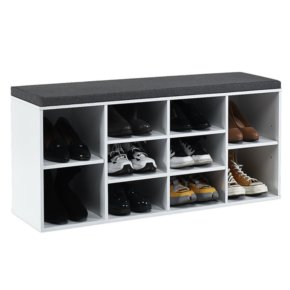 10-Cube Organizer Shoe Storage Bench with Cushion for Entryway-White, Shoe Storage Organizer for Entryway & Closet - Image 3