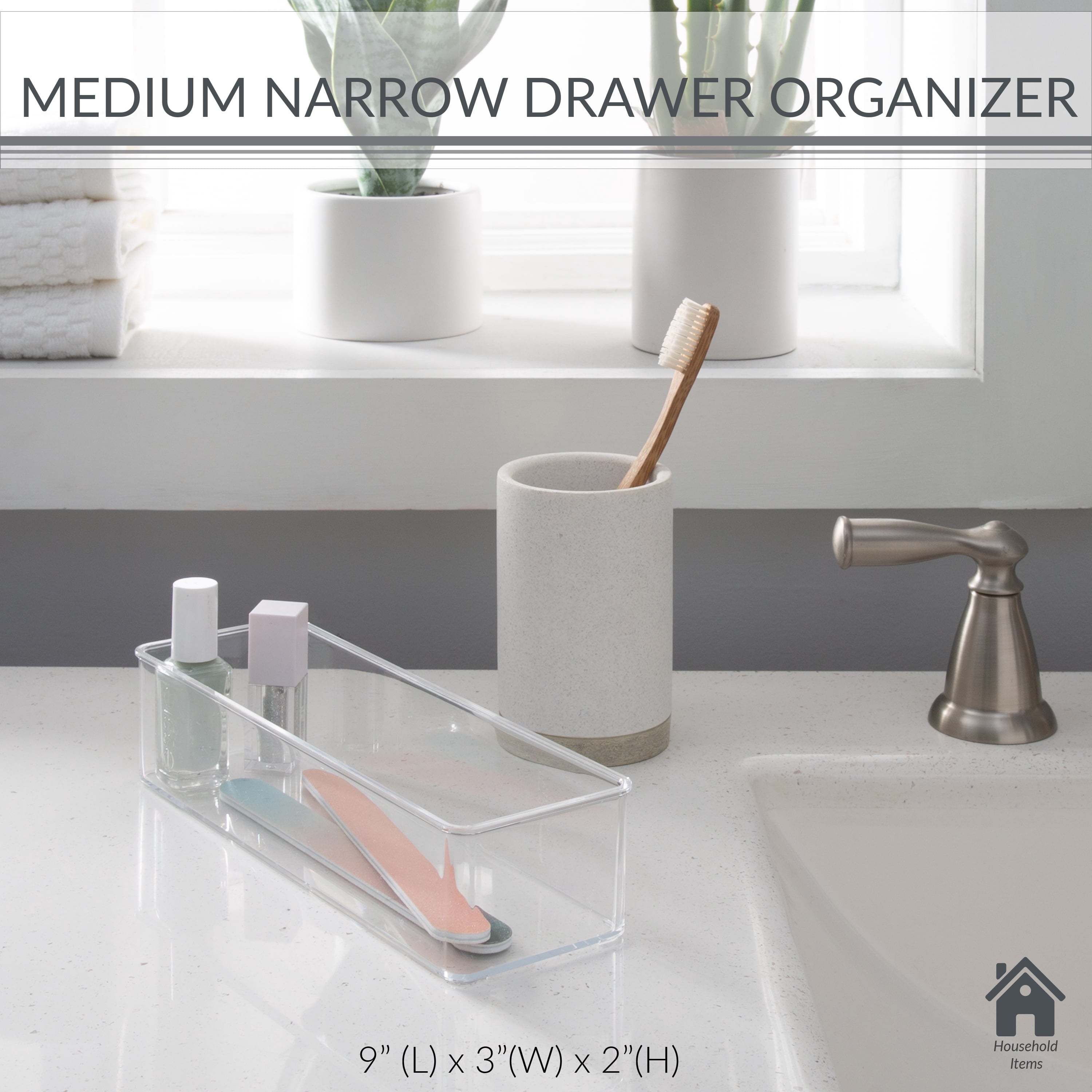 Medium 9" x 3" Narrow Drawer Organizer, Clear - Image 2