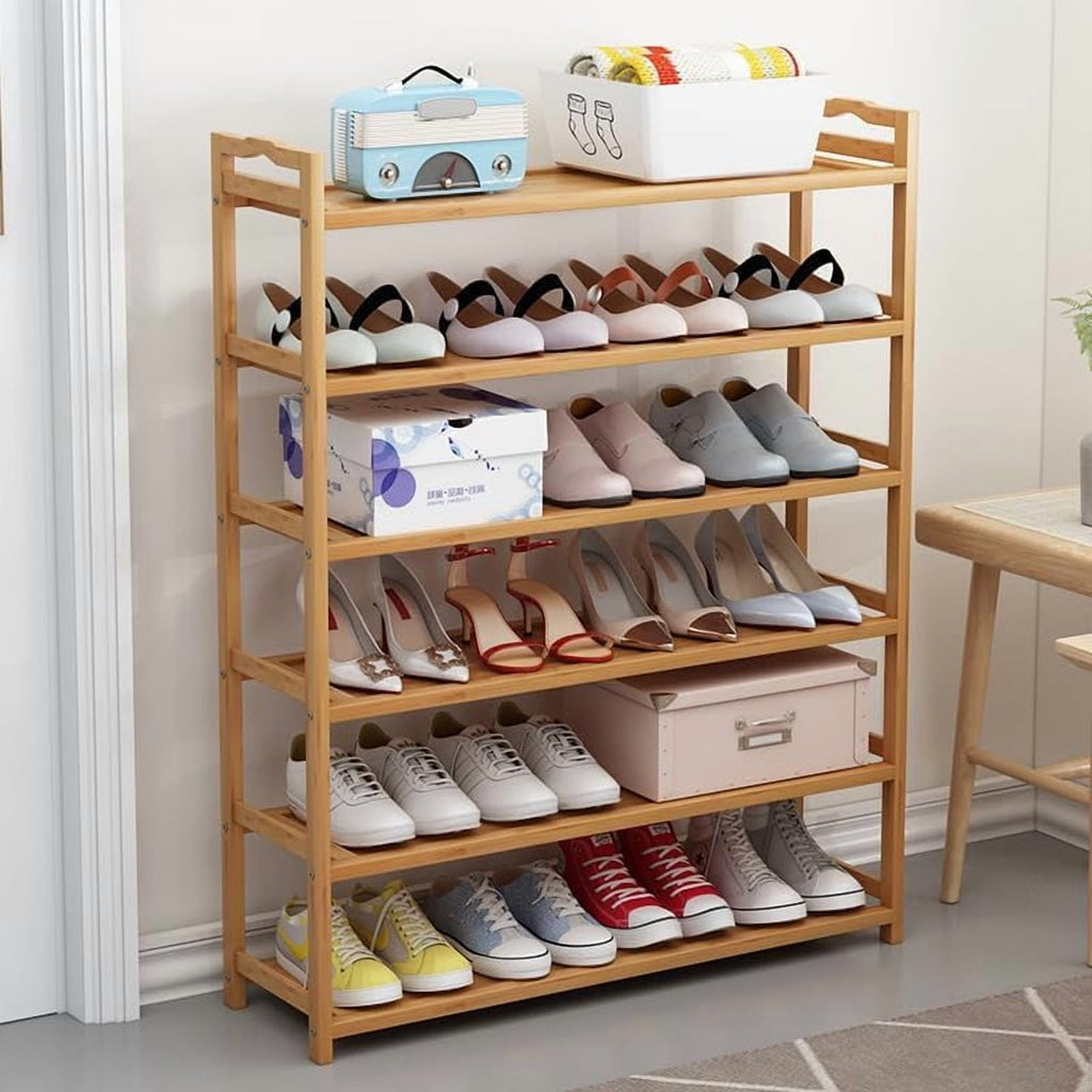 Bamboo Shoe Rack for Closet, 6 Tier Wooden Stackable Shoe Organizer, Free Standing Shoes Storage Shelf for Entryway, ... - Image 6