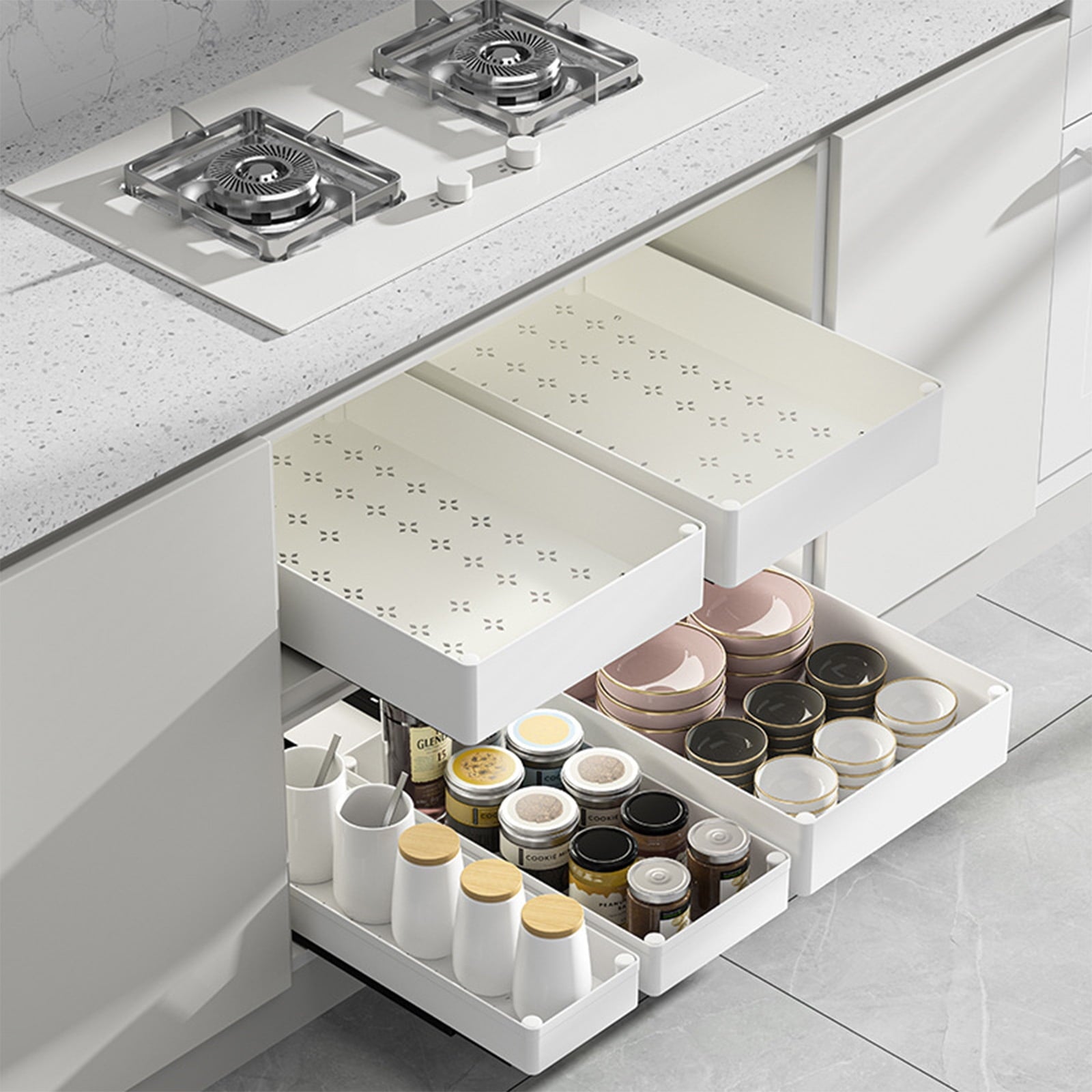 Pull Out Cabinet Organizer Adhesive with Nano Film,Slide Out Drawers Adhesive Heavy Duty Storage Drawer Shelf with Di... - Image 2