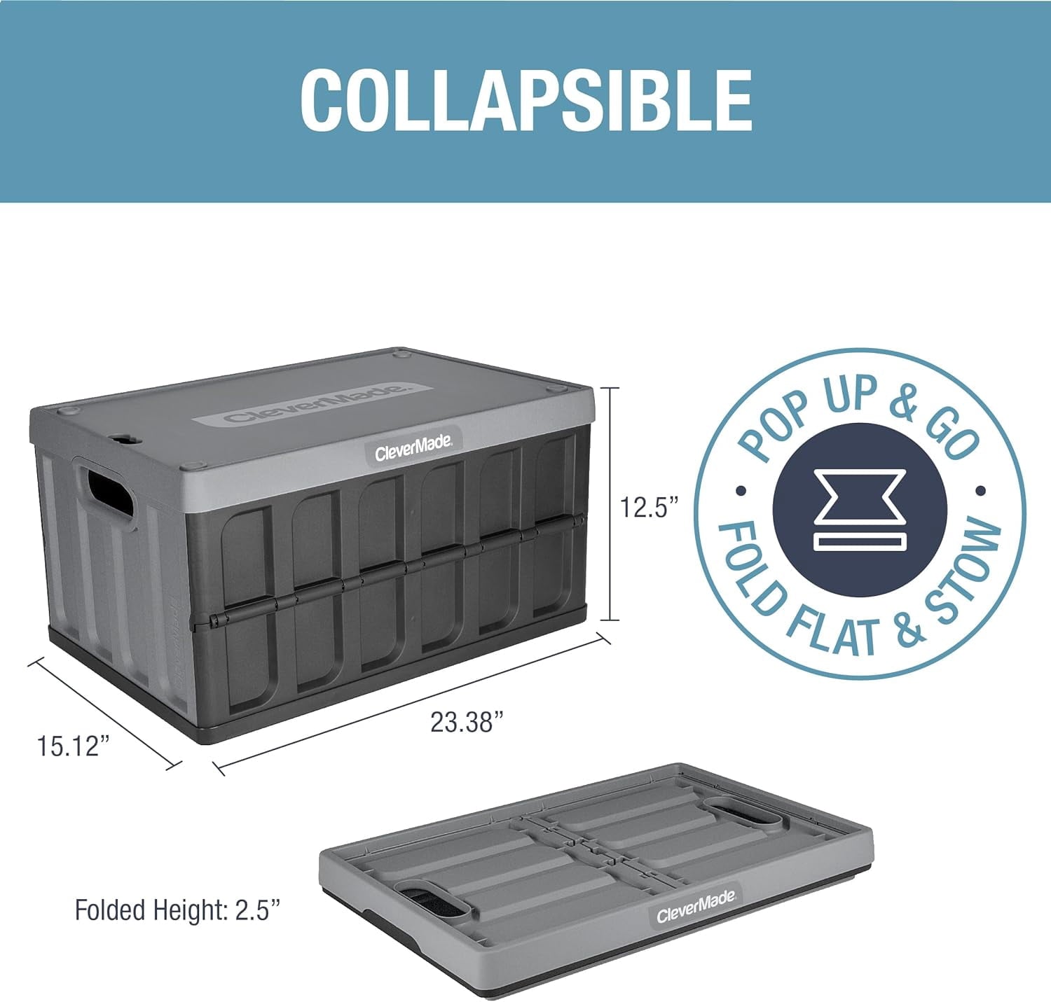 Stackable Collapsible Storage Bin (with Lids), 16 Gal, Stone - Image 2