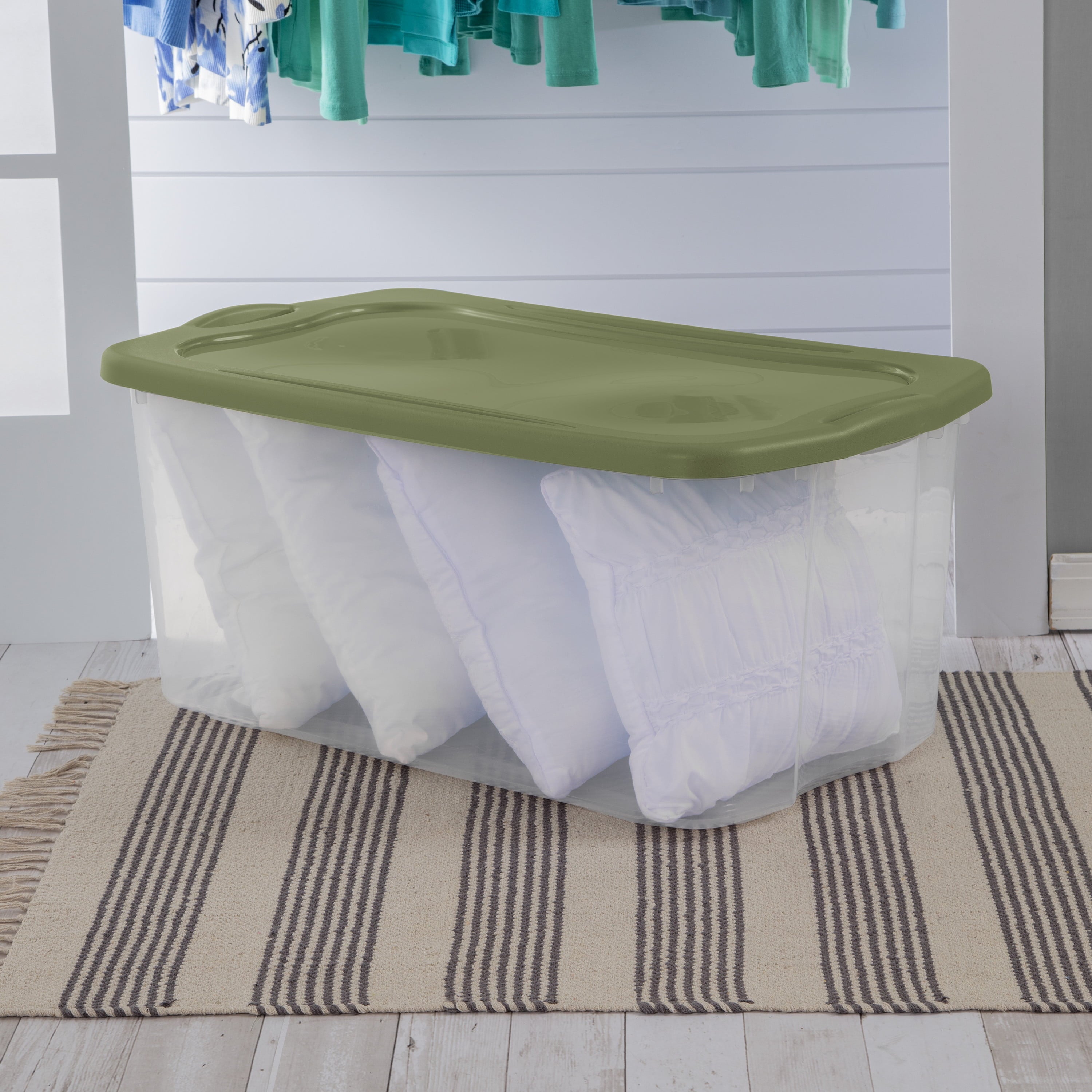 EZ Carry 120 Quart Extra-Large Storage Bin, Clear Plastic Storage Container with Full-Grip Handles, Green - Image 4