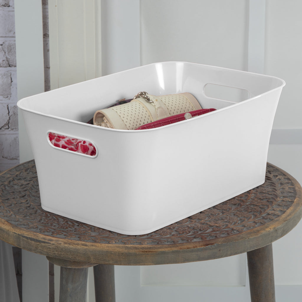 Medium White Plastic Storage Bin, 13.8 in x 9.5 in x 5.8 in - Image 2