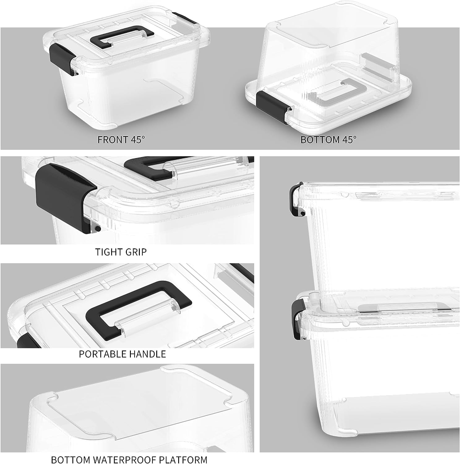 6L  Storage Boxes with Lids and Handles - 20 Pack Stackable Plastic Bins for Home Office Organization - Image 3