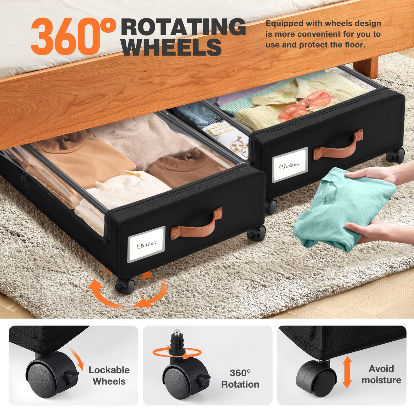 Livhil Under Bed Storage with Wheels, 2Pack Under Bed Storage Containers, Under Bed Shoe Storage and Bins (Black) - Image 5