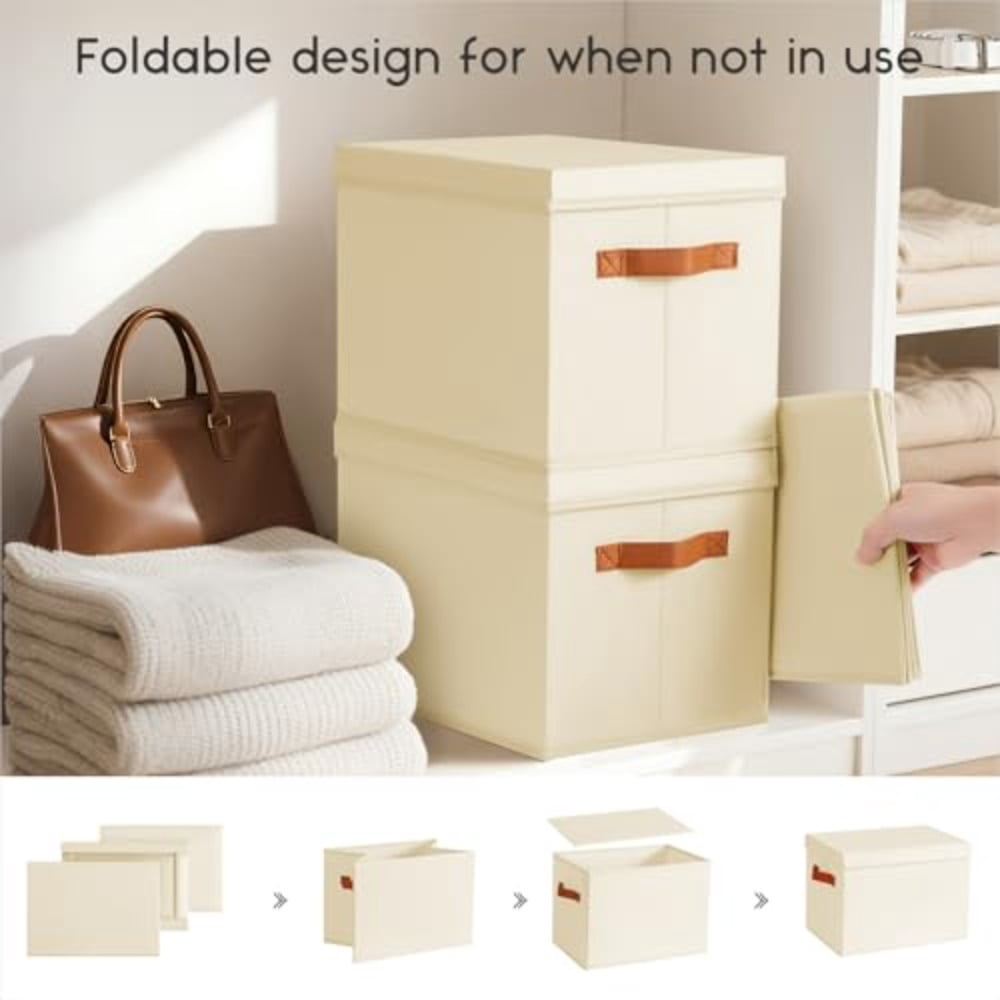 with Lids - Fabric Baskets for Shelves 6 Pack Foldable Decorative Boxes with Handles Stackable Organizer for Home Nur... - Image 4
