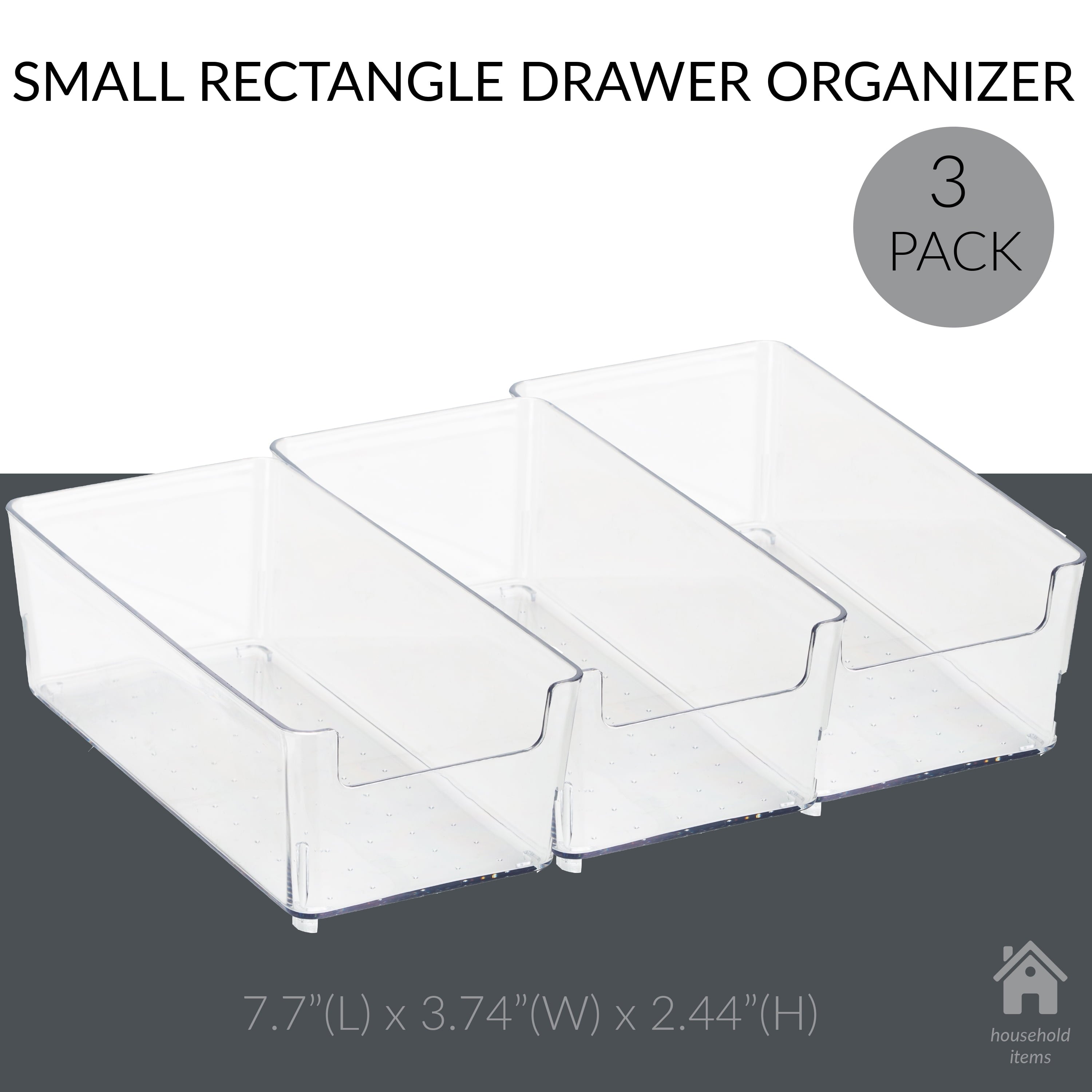3 Pack Small Rectangular Drawer Organizer, 7.72" L x 3.74"W , Clear - Image 3