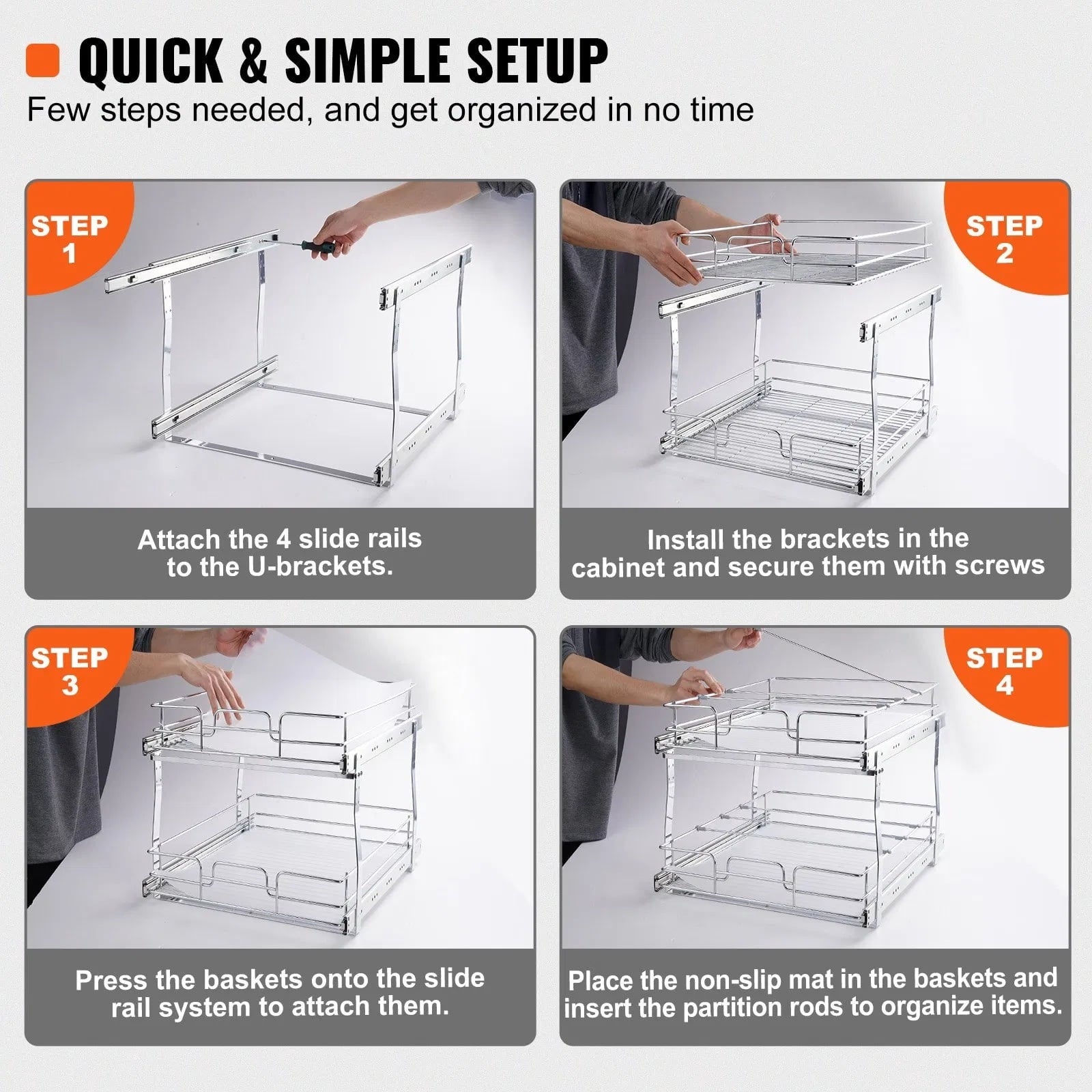 Out Cabinet Organizer x , Slide Out Pantry Shelves - Plated Steel, Kitchen Cabinet Storage, Bathroom Under Sink Organ... - Image 5