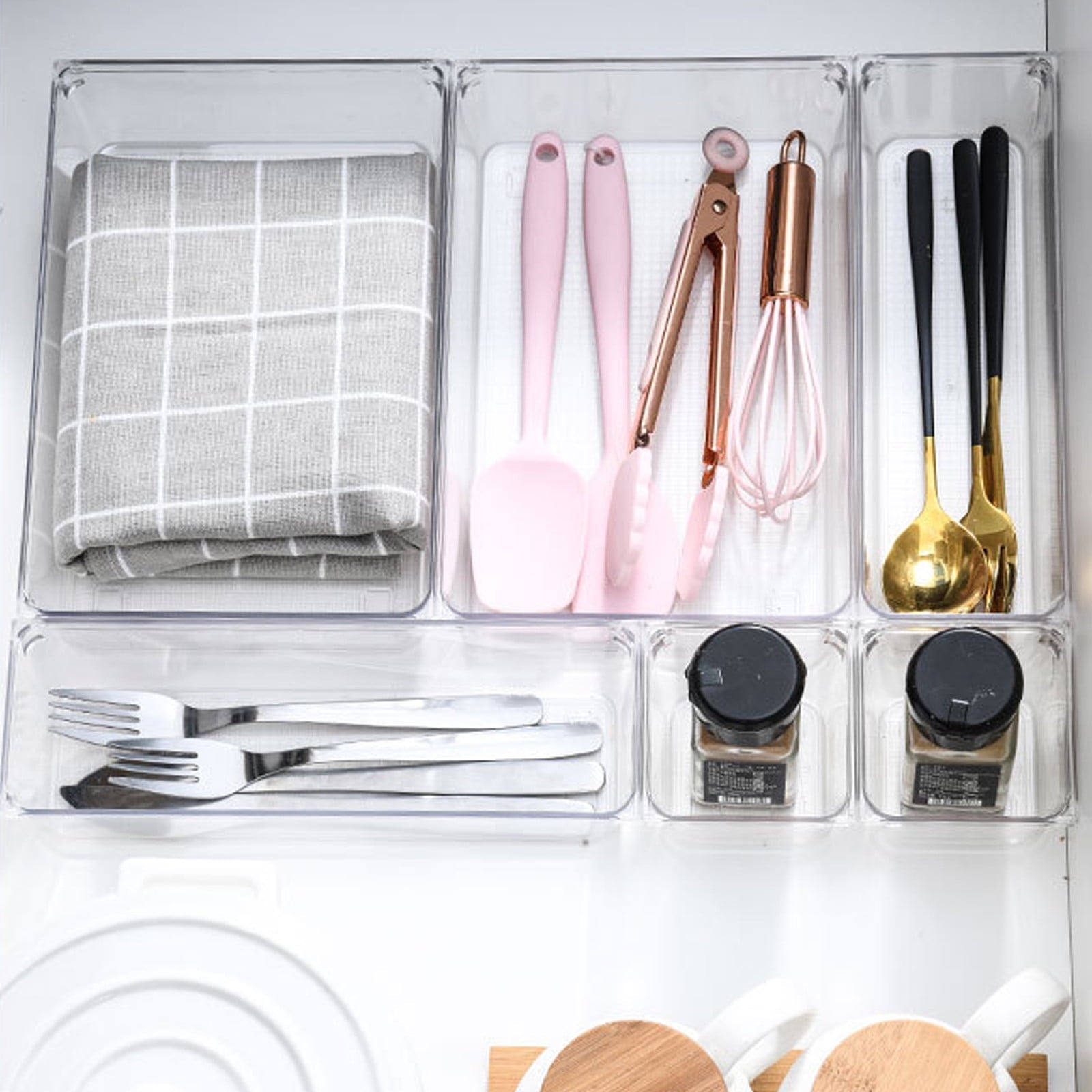 4-Piece Clear Plastic Drawer Organizer Set for Home and Office Storage - Image 4