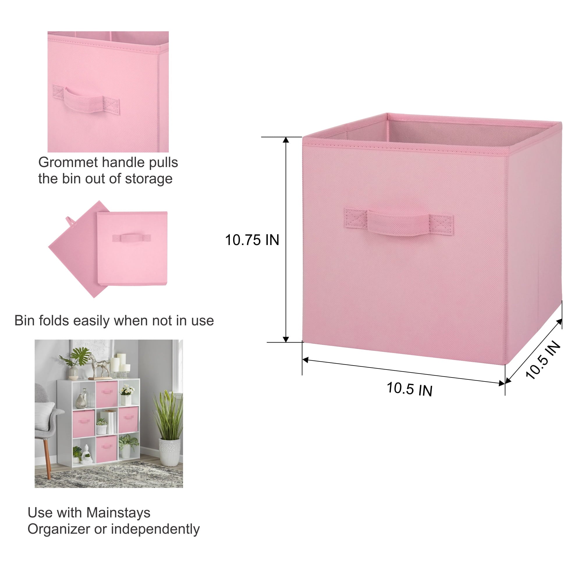 Collapsible Cube Fabric Storage Bins (10.5" x 10.5"), 6 Pack, Pink Puff - Image 3