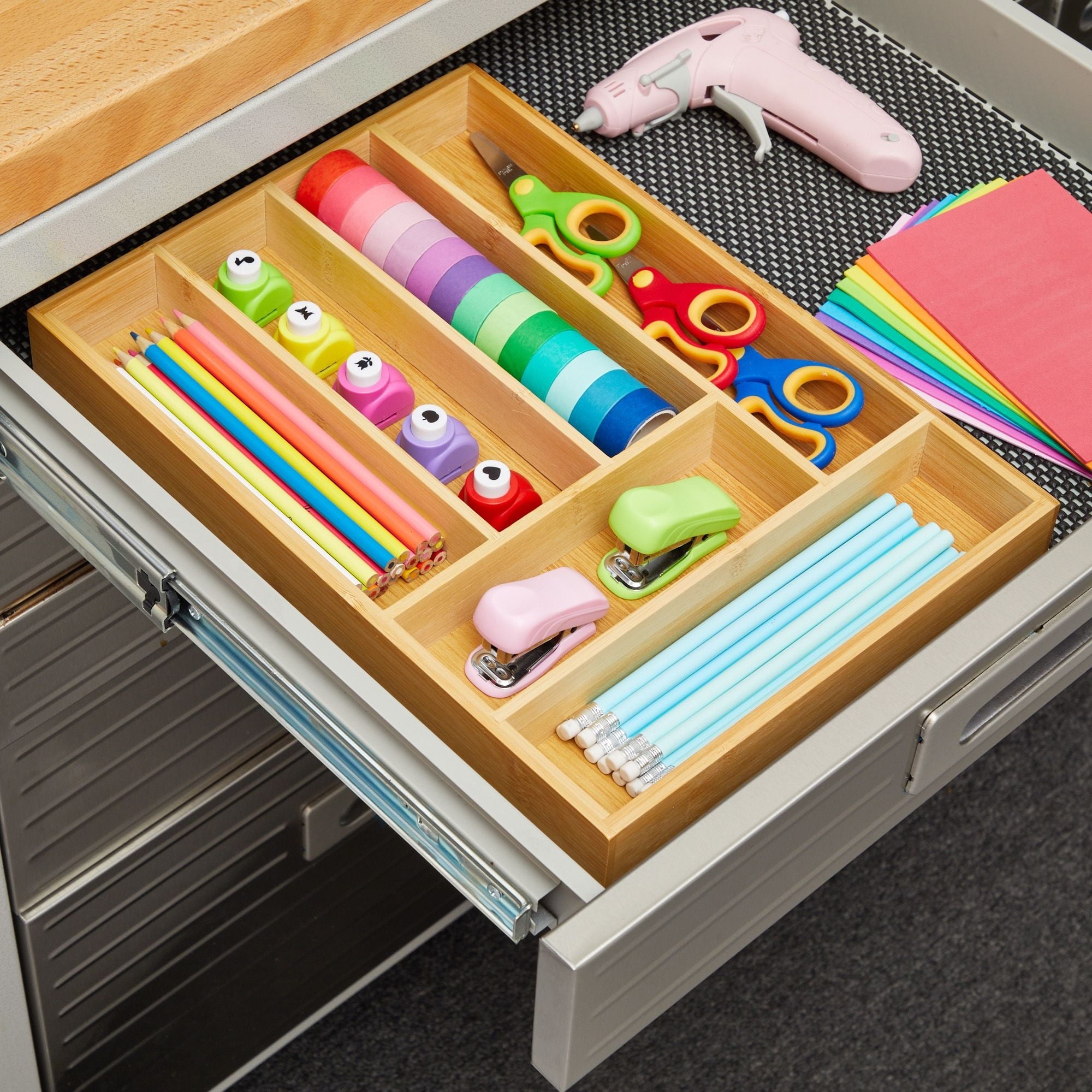 Bamboo Silverware Drawer Organizer with 6 Slots, Wooden Cutlery Tray Holder for Kitchen, Flatware, Utensils, 14.5 x 10.25 x 1.75 In - Image 2