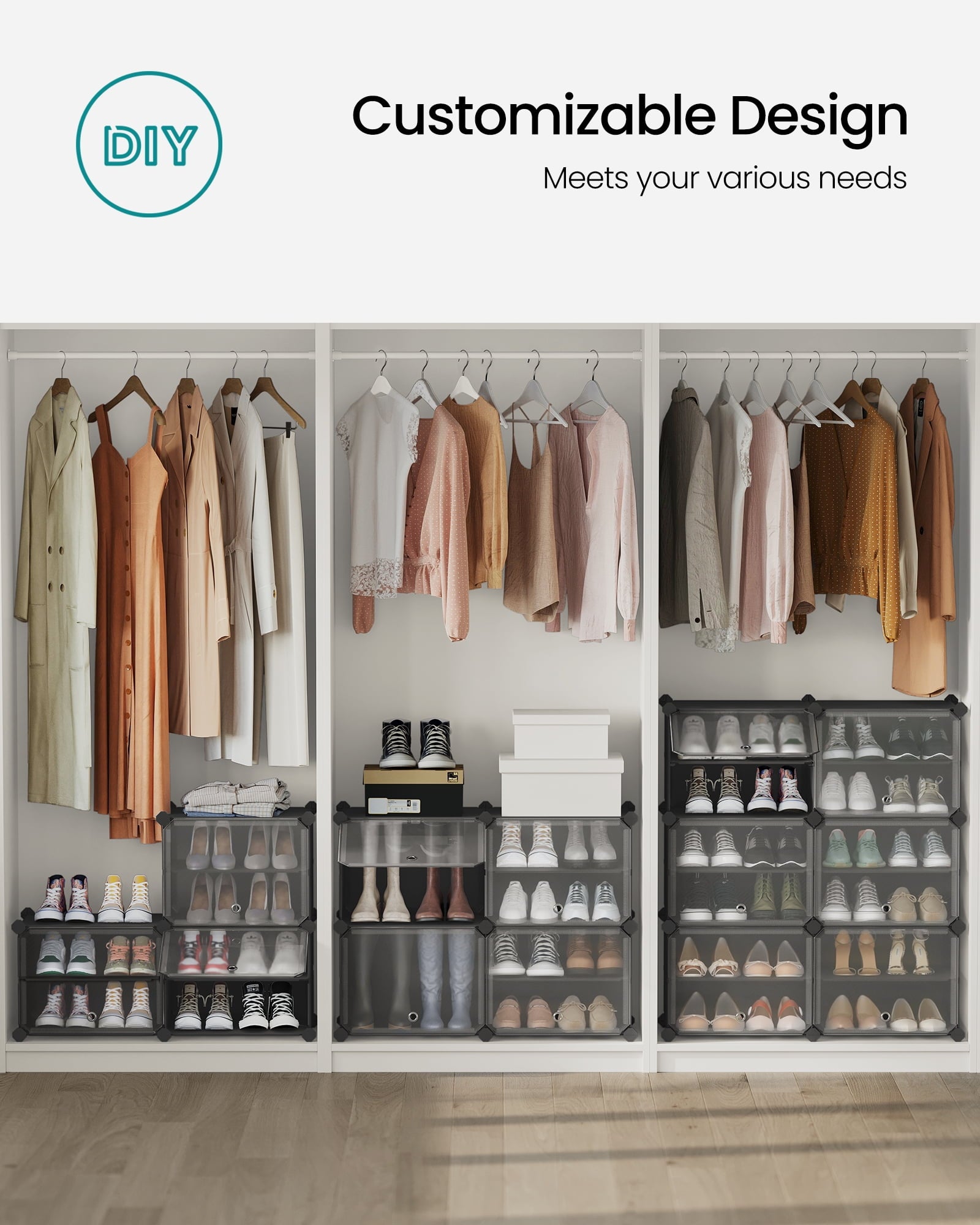 Organizer, 10-Tier Storage Cabinet for Closet and Entryway, Holds 40 Pairs of s, Adjustable, Ink Black and Trasparent - Image 4