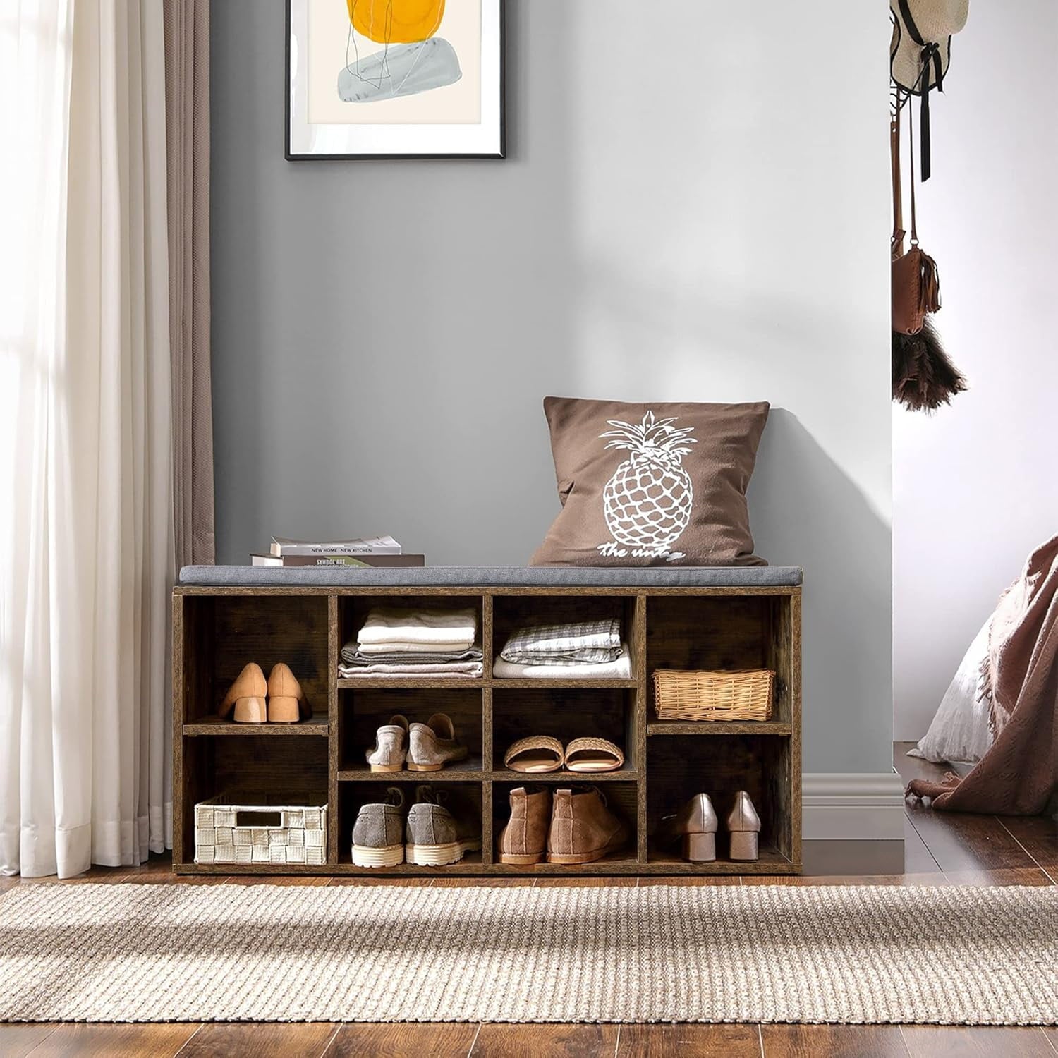 CL.HPAHKL Shoe Storage Bench, 10 Compartments Shoe Rack Bench with Storage, 3-Tier Shoe Organizer with Cushion for Li... - Image 2