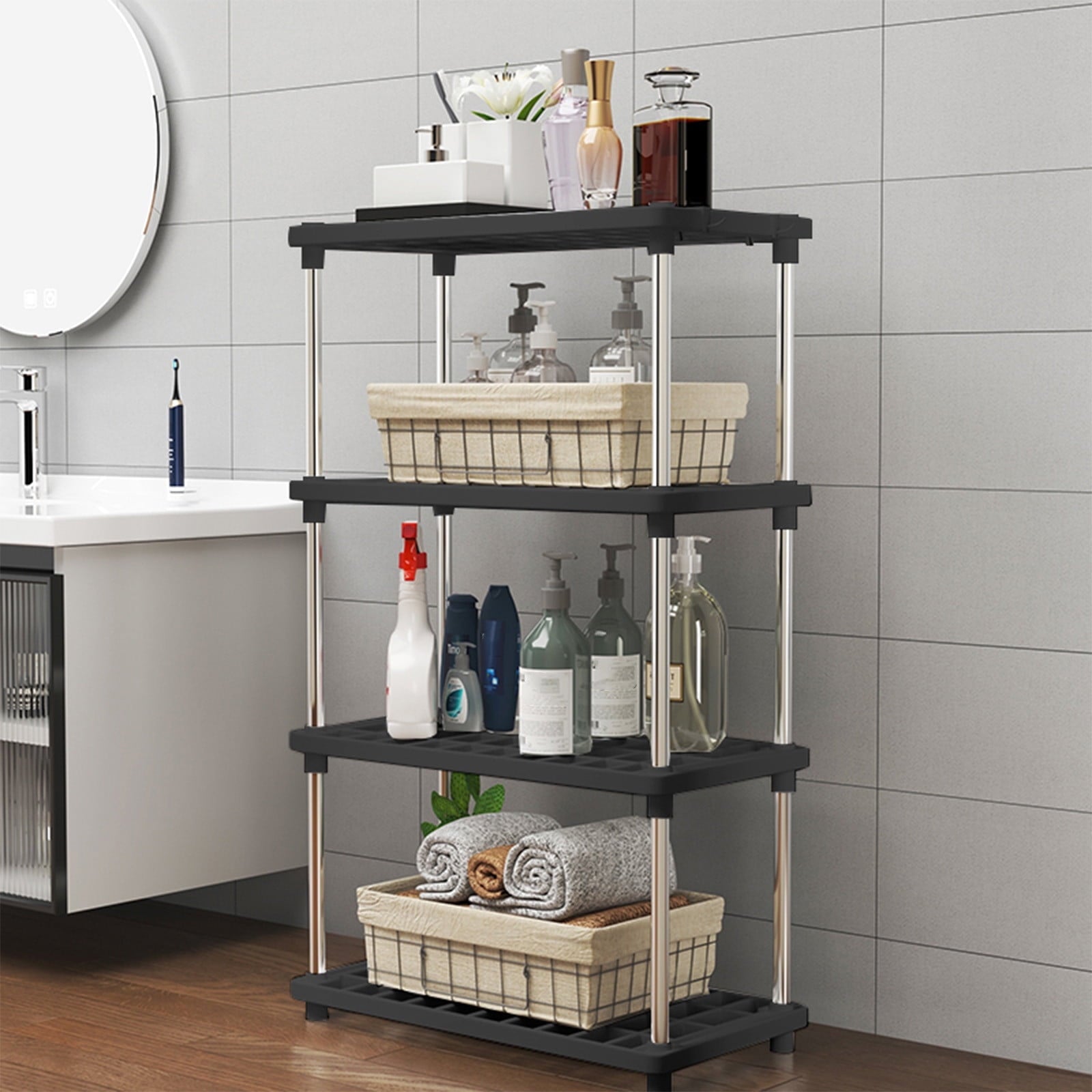 Cinvoph 4-Tier Shelving Grid Storage Rack Sturdy Space Saving Standing Unit for Kitchen Bathroom Laundry Closet Soild Color Home Organizatio - Image 2