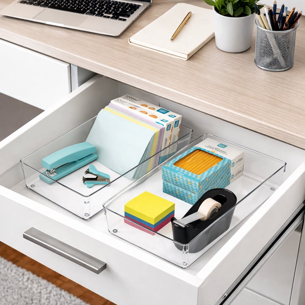 Narrow Clear Drawer Organizer 2 Pack, Large BPA Free Storage Trays - Image 3