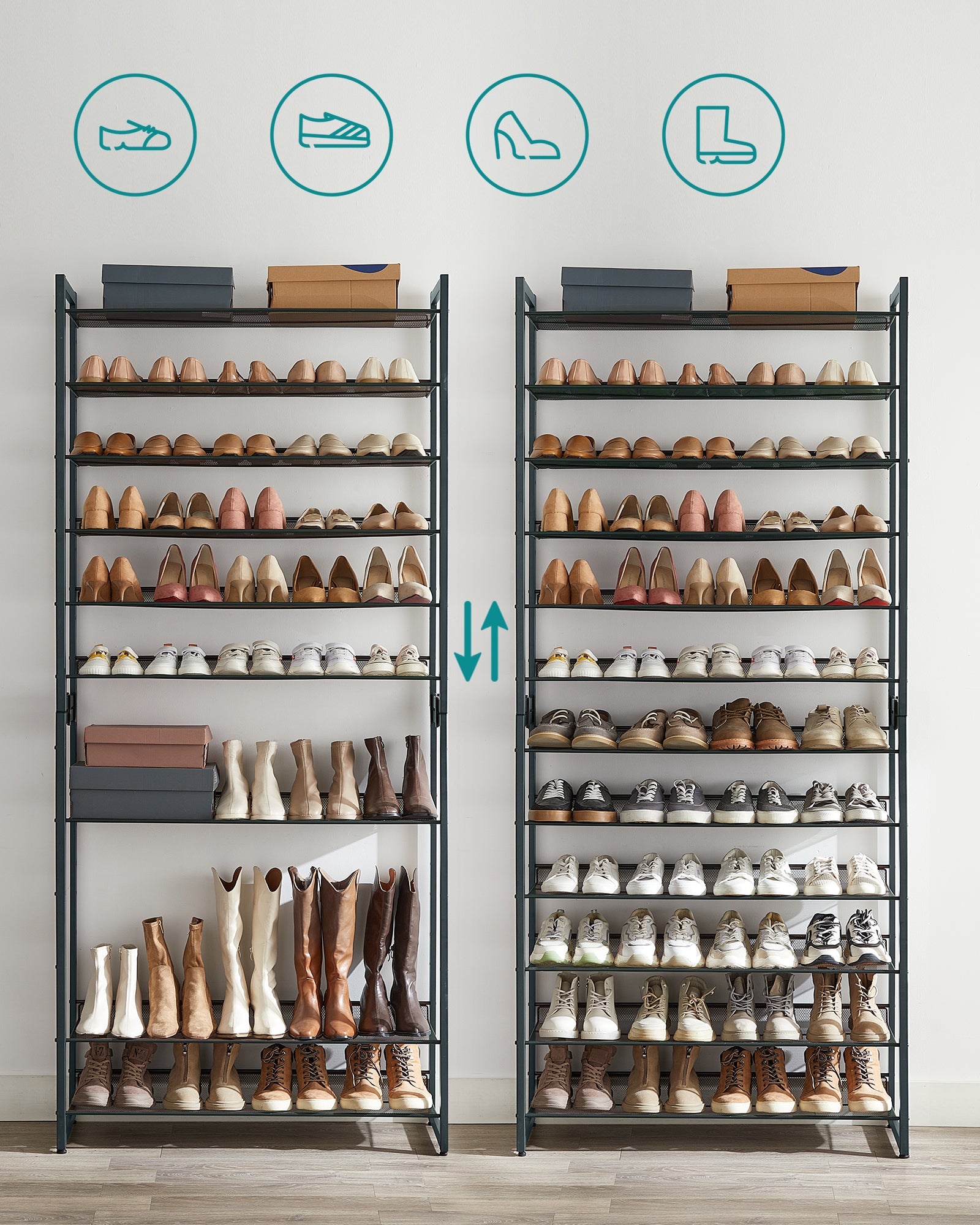 12-Tier Metal Shoe Rack Organizer, Stackable Shoe Storage for Closet, Entryway, Garage Slanted Shelves, Holds 48-60 P... - Image 2