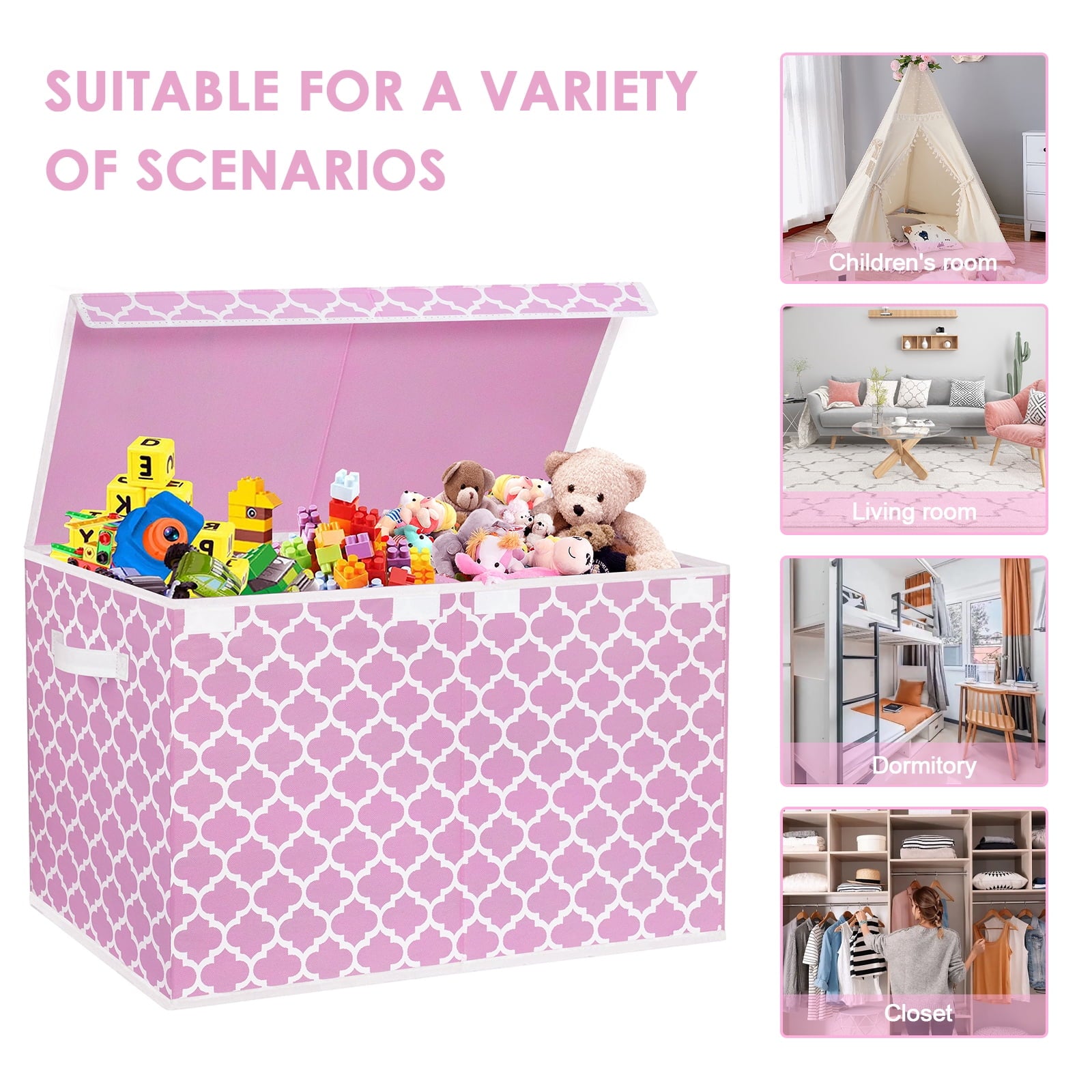 Toy Box for Girls, Kids - Large Toy Chest Organizers and Storage Boxes with Flip-Top Lid & Divider, Collapsible Conta... - Image 6