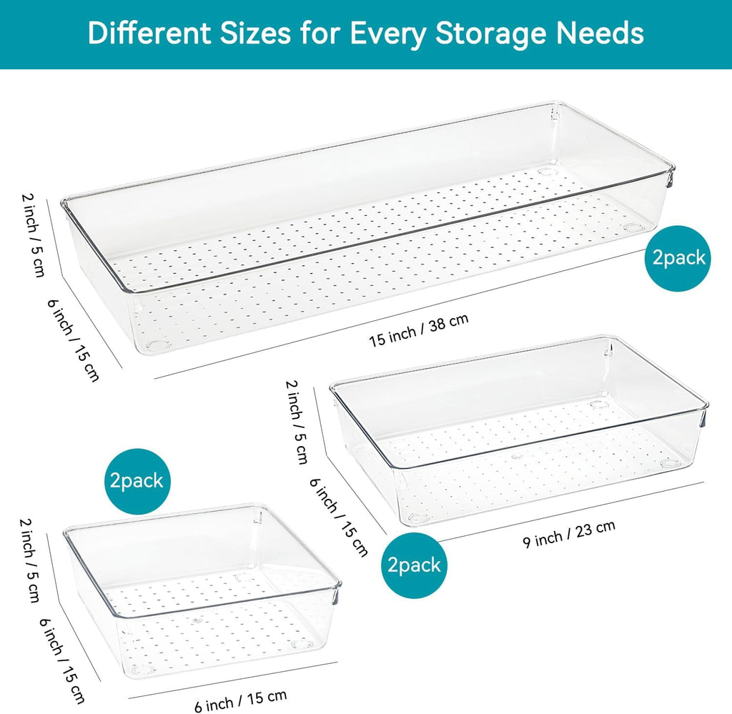 6 Set,3-Size Kitchen and Office Desk Organizer Trays, Non Slip Storage Bin Divider for,Gadgets Utensils,Bathroom Vani... - Image 3