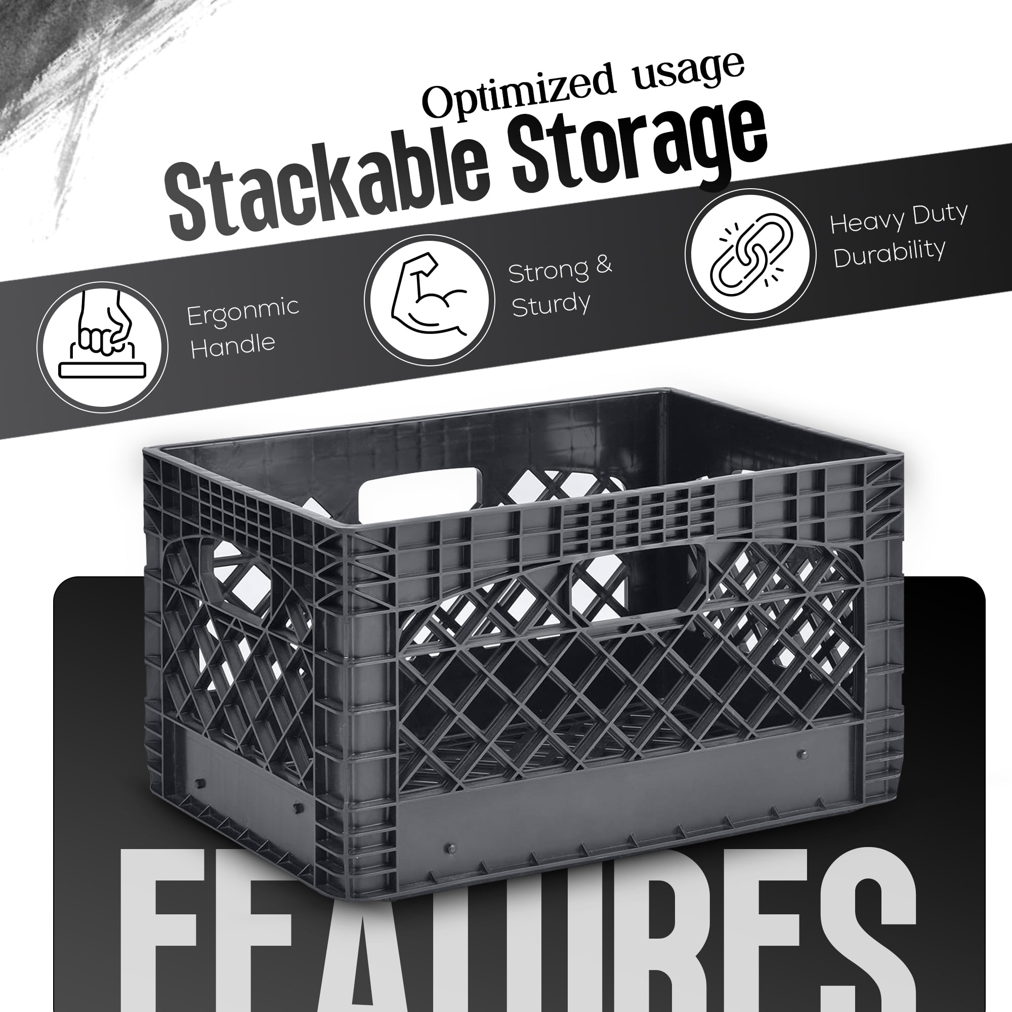 Plastic Heavy-Duty Milk Crate, Black - Image 2