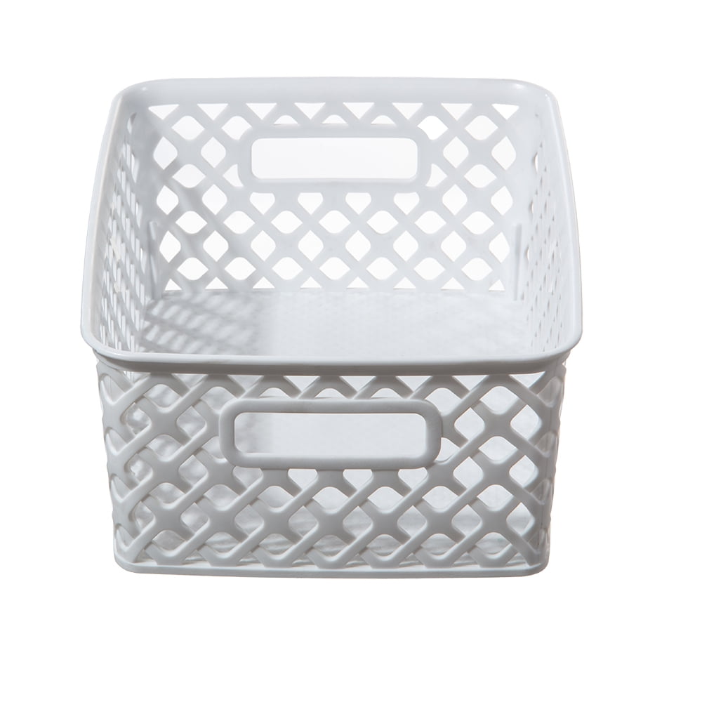 Small White Decorative Plastic Storage Basket, 10 in x 8 in x 4 in - Image 4