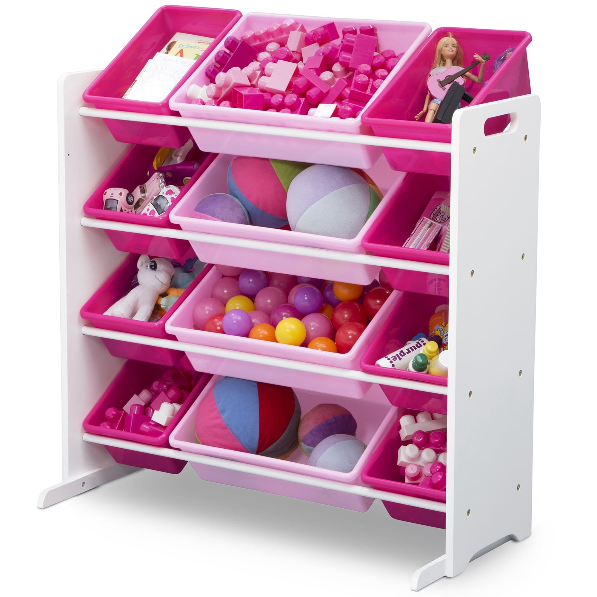 Kids Toy Storage Organizer with 12 Plastic Bins, Greenguard Gold Certified, White/Pink - Image 3