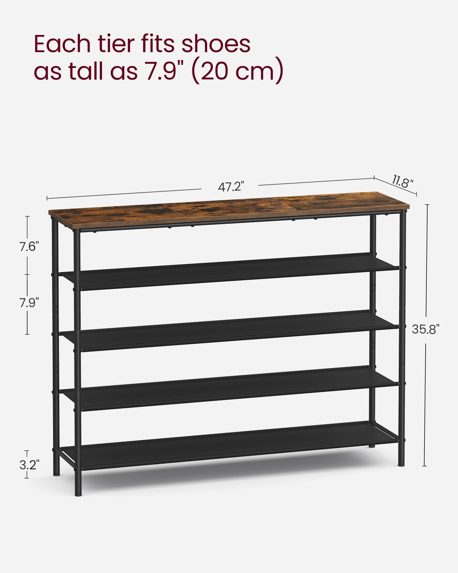 5-Tier Shoe Rack with Fabric Shelves, Industrial Shoe Organizer for Entryway, Closet or Bedroom, Holds 20-24 Pairs, A... - Image 5