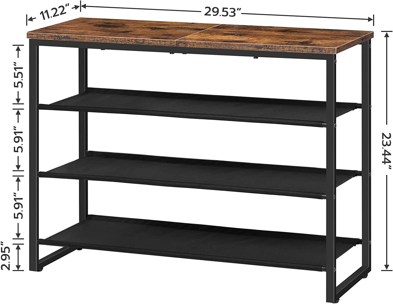 Shoe Rack 4 Tier Storage Organizer with 3 Oxford Fabric Shelves Entryway Closet Industrial Rustic Brown - Image 4