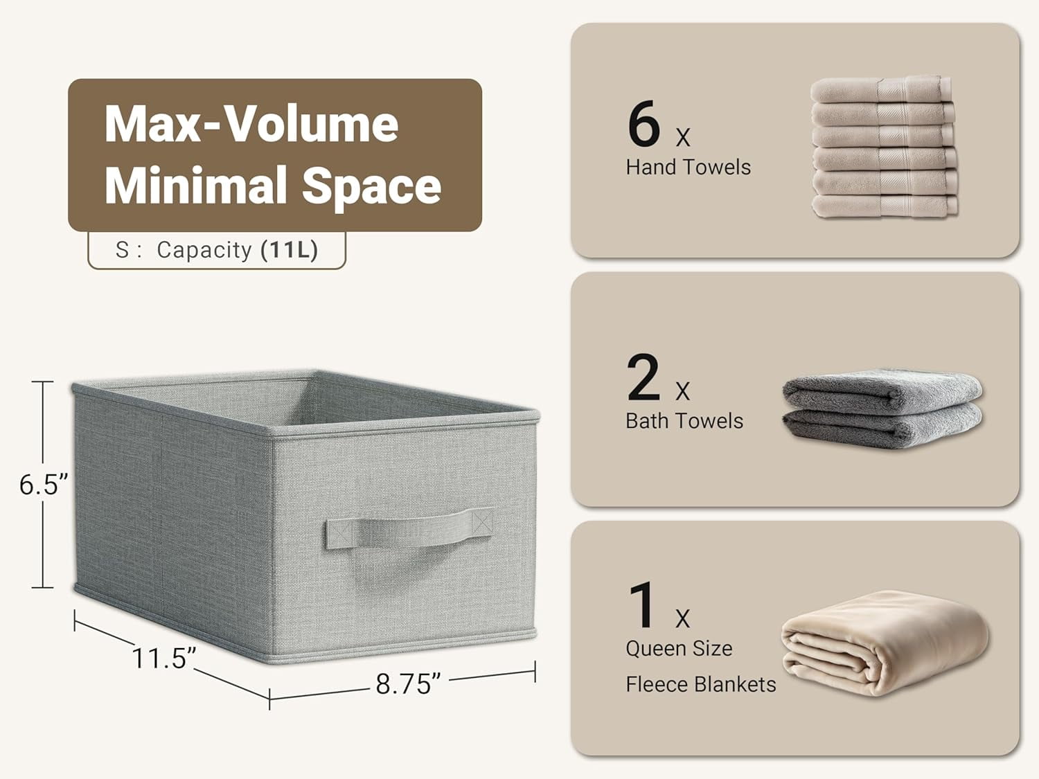 3 Pack Fabric Storage Bins for Shelves Closet Storage Bins Collapsible Closet Organizers for Clothes - Image 5