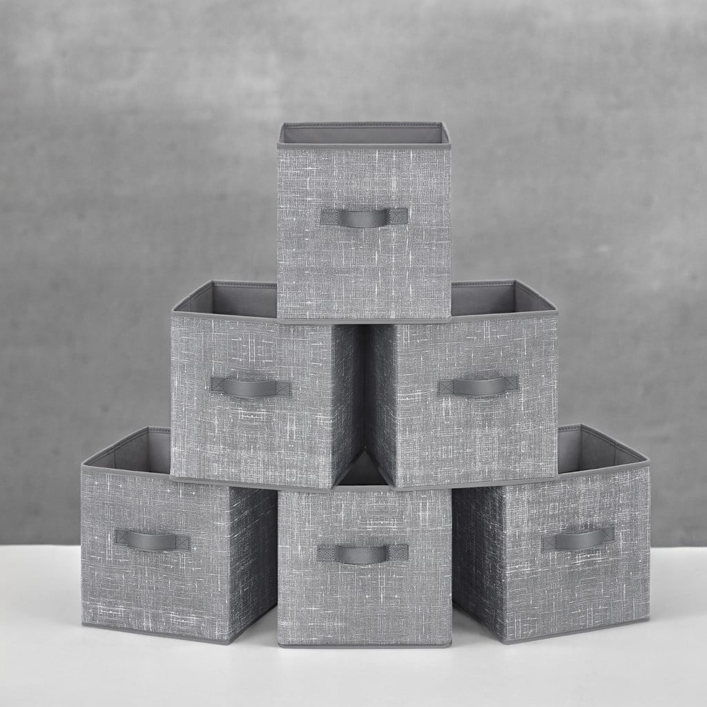 6 Pack Storage Cubes 11-Inch Non-Woven Fabric Bins with Double Handles Closet Organizers for Shelves Gray - Image 3