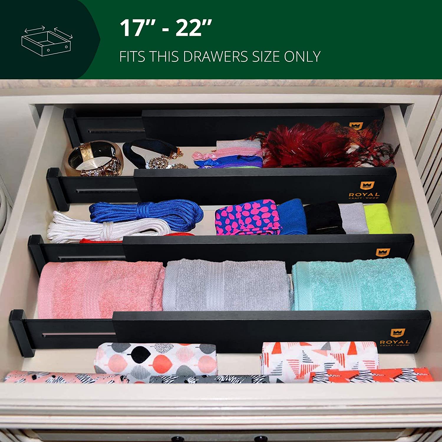 Expandable Bamboo Drawer Dividers 4-Pack Adjustable Storage Organizer Separators for Kitchen, Dresser, Bedroom, Bathr... - Image 5
