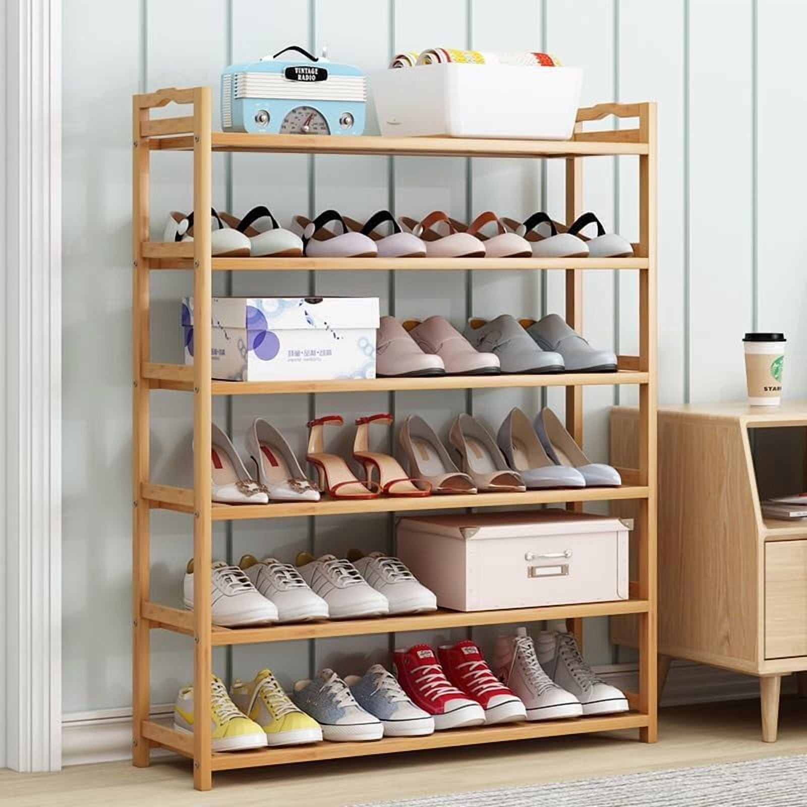 Bamboo Shoe Rack for Closet, 6 Tier Wooden Stackable Shoe Organizer, Free Standing Shoes Storage Shelf for Entryway, ... - Image 4