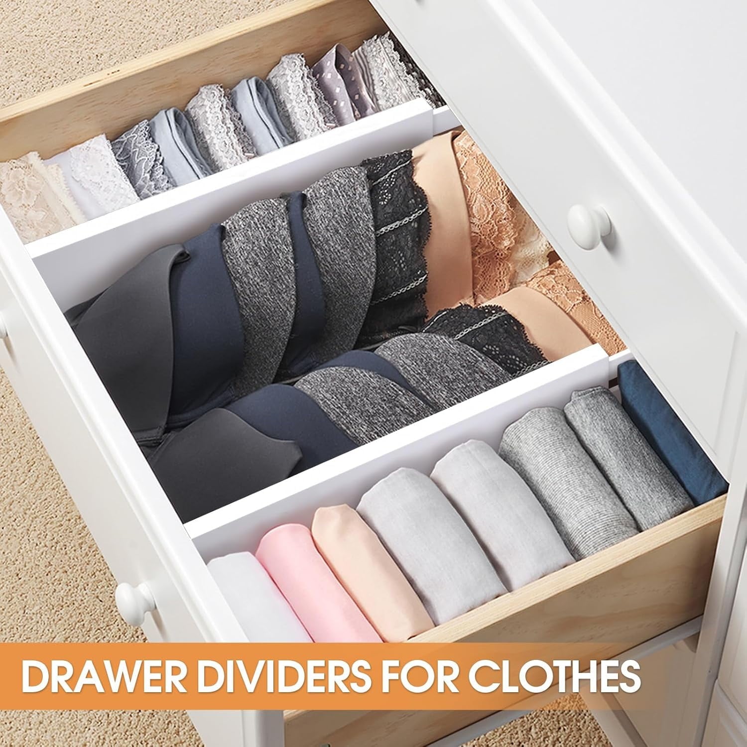 Bamboo Drawer Dividers,12-17" Adjustable Kitchen Drawer Organizer for Clothes,4 Pack Expandable Drawer Organization S... - Image 4