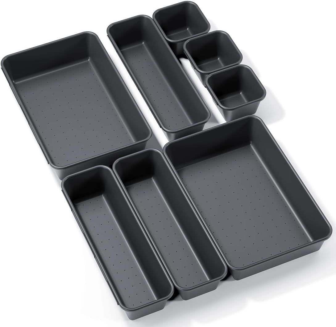 8 count Drawer Organizer, 3 Sizes Versatile Desk Drawer Organizer Trays, Drawer Dividers, Organization and Storage Bi...