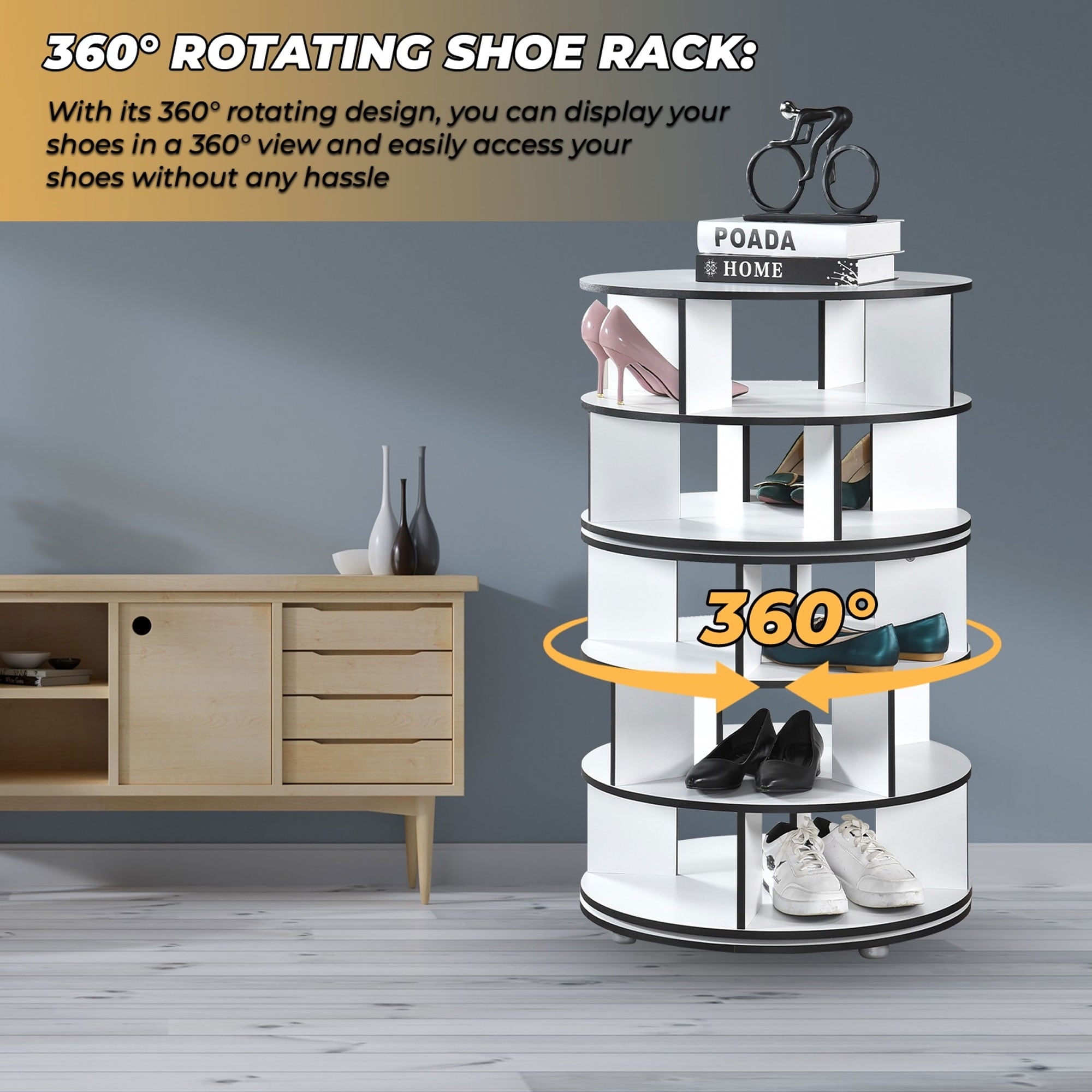 Revolving Shoe Rack, Spinning Shoe Rack Tower, 360° Revolving Shoe Storage Organizer for Closet Entryway Bedroom Hall... - Image 2