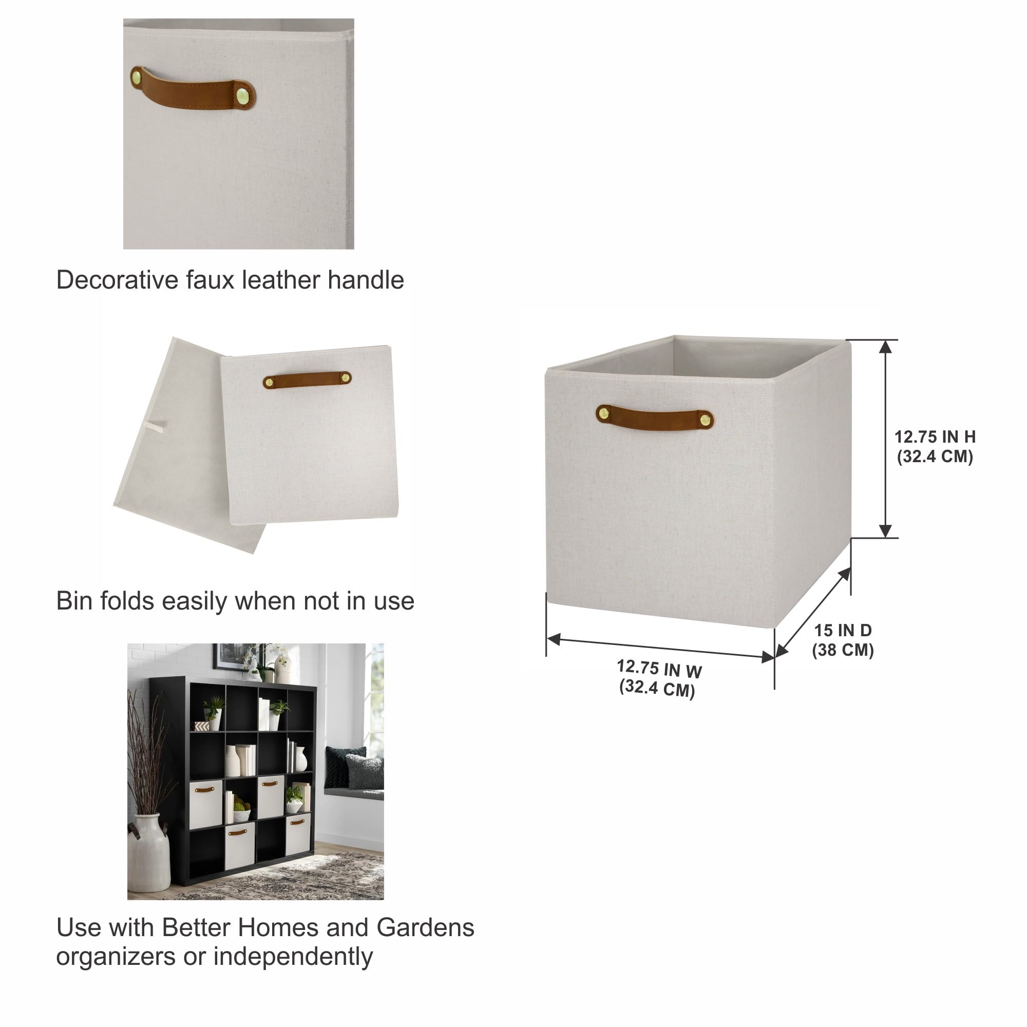 Better Homes & Gardens Collapsible Fabric Cube Storage Bin, Vanilla - Image 3